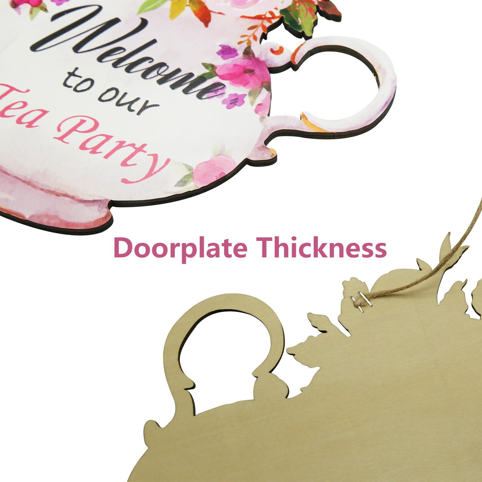 CANIPHA Tea Party Decorations Door Sign, Colorful TeaPot-Shaped Tea Party Decor Hanging Door Plaque Floral Themed Welcome Sign for Party, Tea Party Decors for Women Home Front Door Tea Party Supplies - Image 3