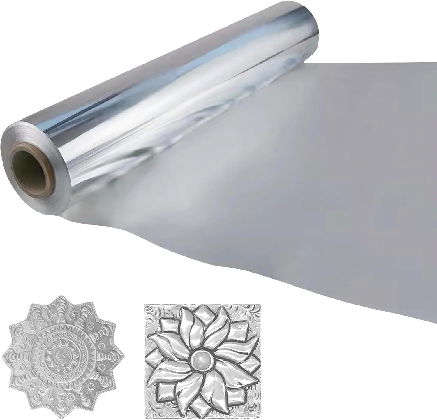 Foil Aluminum Roll Heavy Duty:Extra Thick Tin Foil Craft Engraving,Aluminum Foil Heavy Duty for Painting Embossing,Aluminum Flashing Roll Metal Sheets for Crafts,70um Thick (70umThick/18"W/42ft L)