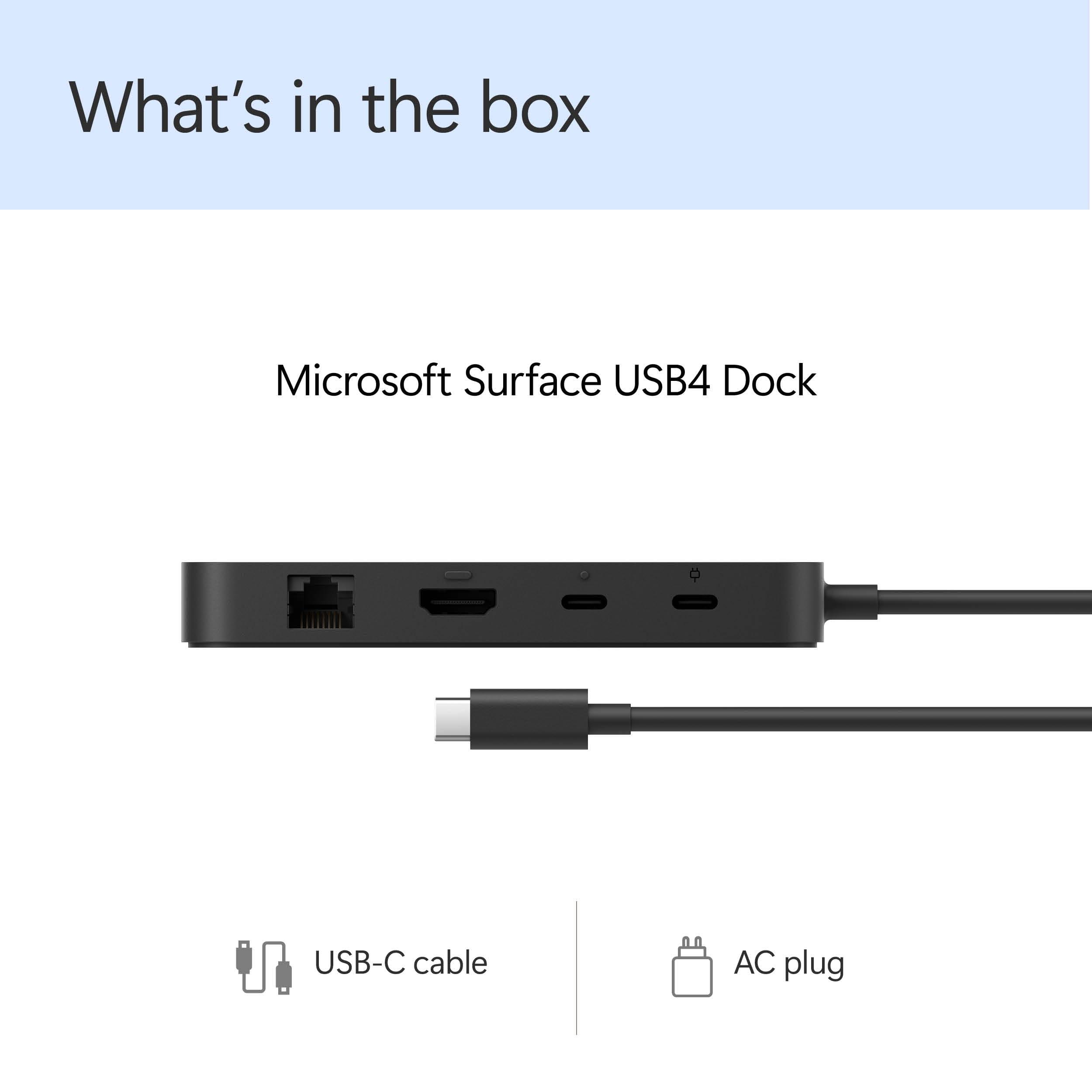 Microsoft Surface USB4 Dock – Gigabit Ethernet, USB C to 2xUSB-C/1xUSB-A/HDMI (65W Power Delivery) - Black - Image 8