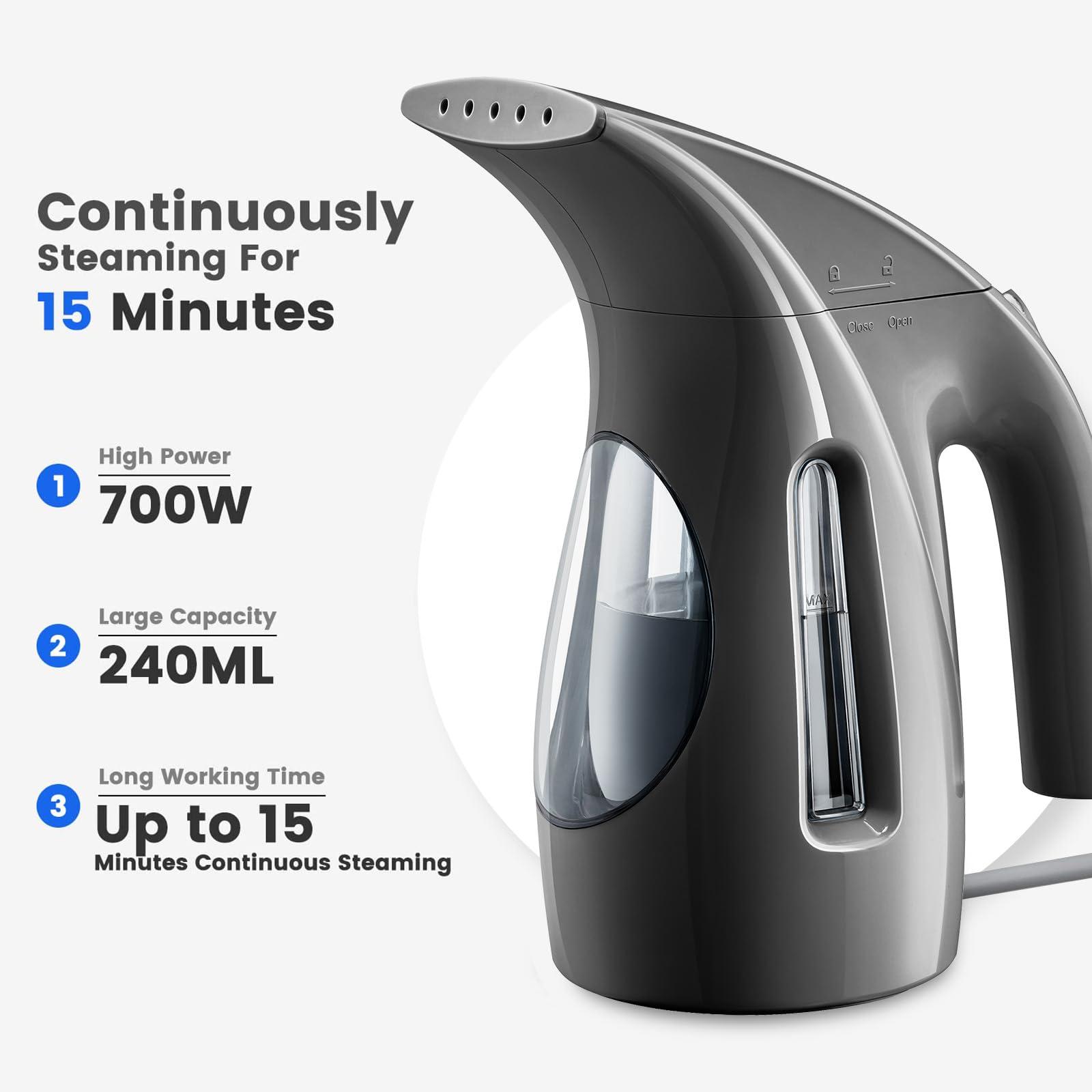 HiLIFE Steamer for Clothes, Portable Handheld Design, 240ml Big Capacity, 700W, Strong Penetrating Steam, Removes Wrinkle, for Home, Office(ONLY FOR 120V)-Black - Image 2
