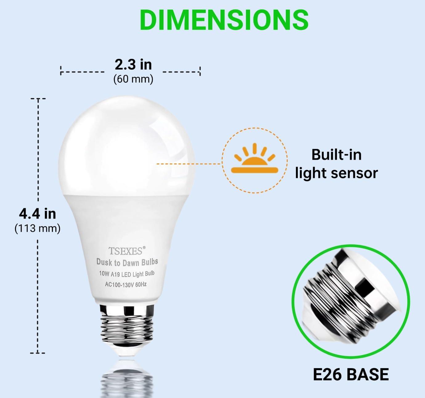 TSEXES Dusk to Dawn Light Bulbs Outdoor,Automatic On/Off Sensor LED Light Bulb,5000K Daylight LED Light Bulb for Wall lamp Porch Garage Light,4 Pack - Image 4