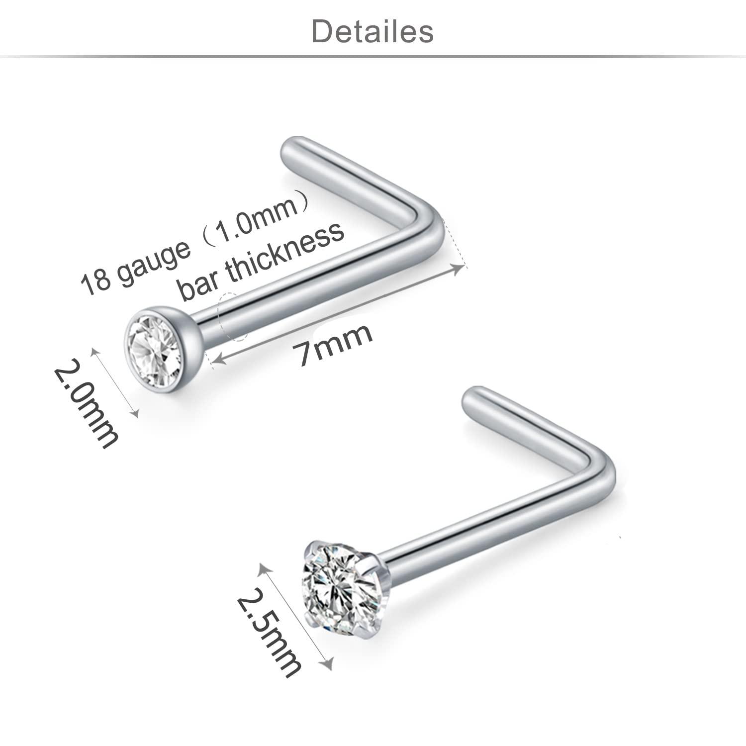 MODRSA 18G Hoop Nose Ring - Surgical Stainless Steel Studs, L Shaped Nose Stud, Piercing Jewelry for Women - Silver, Black - Image 3