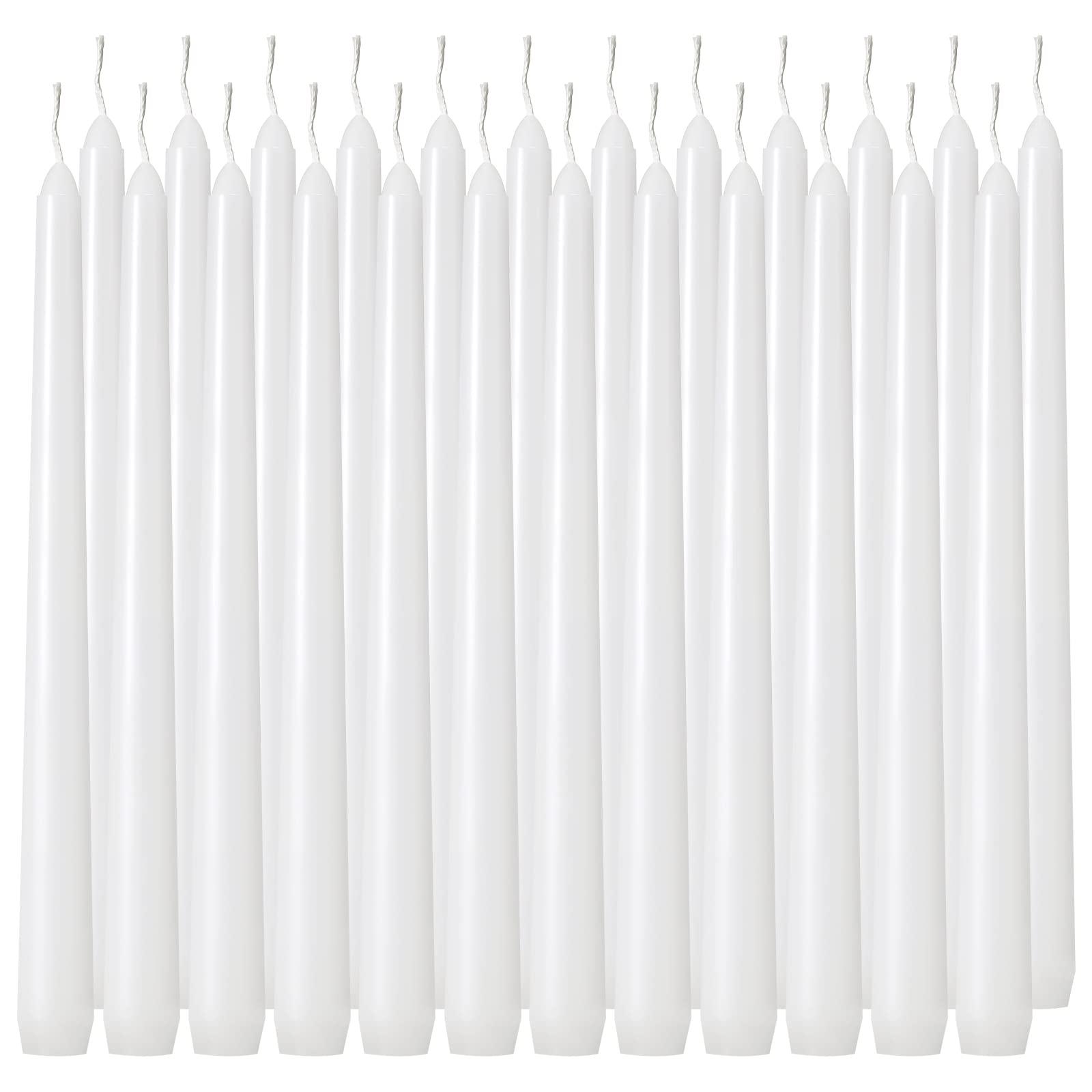Tuyai 24 Pack Tall White Taper Candles, 10 inch (H) Dripless, Unscented Dinner Candle, Smokeless Taper Candles, Paraffin Wax with Cotton Wicks, 8 Hours Burn Time