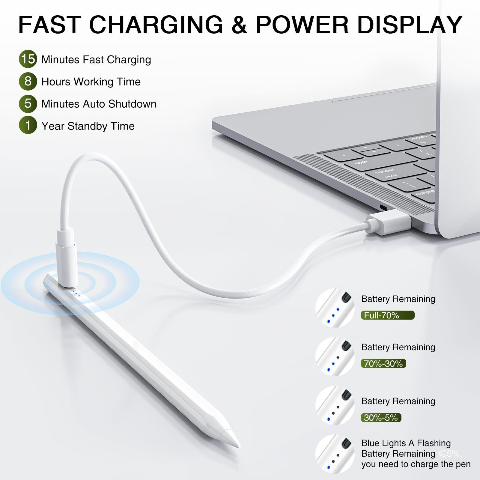 Stylus Pen for iPad 2018-2025, Fast Charging Magnetic Pencil (1st Generation) with Tilt Sensitivity & Palm Rejection for iPad Air 3/4/5/M2/M3, iPad mini 5/6, iPad 6/7/8/9/10/11, iPad Pro 11"/12.9"/M4 - Image 3