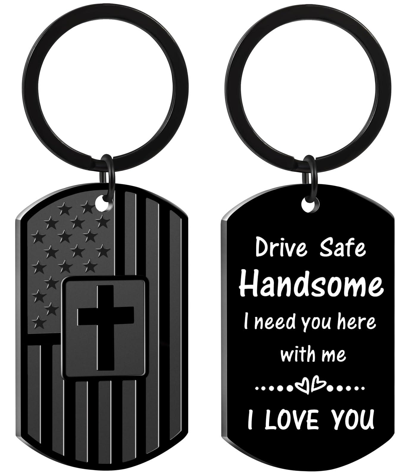 Valentines Day Gifts for Men Boyfriend Him Husband, Drive Safe Keychain for Birthday Christmas Fathers Day, Stocking Stuffers