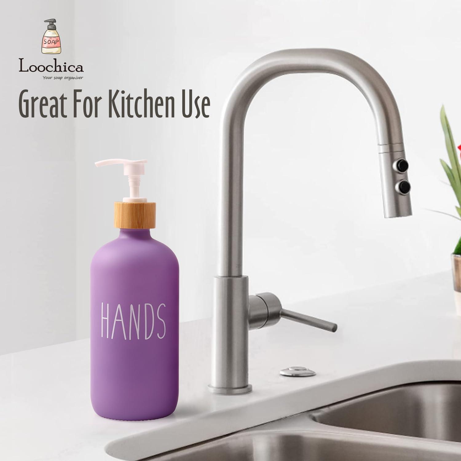Loochica Lavender Glass Kitchen Soap Dispenser, Detergent Dispenser or Hands Soap Dispenser for Kitchen Sink, Pink Soap Dispenser, Modern Purple Decor Soap Pump for Kitchen Organization - Image 7