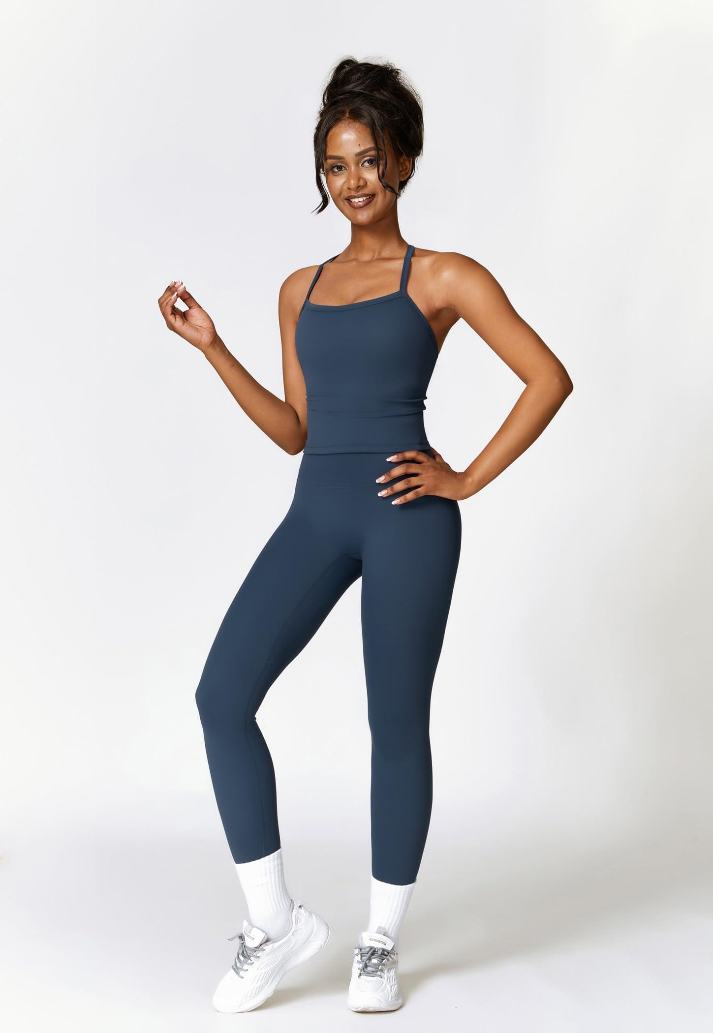 QBGJTD Womens Workout Sets Two Piece Cross Back Tank Top Matching High Waist Leggings Sets Gym Outfits Work Out Clothes - Image 3