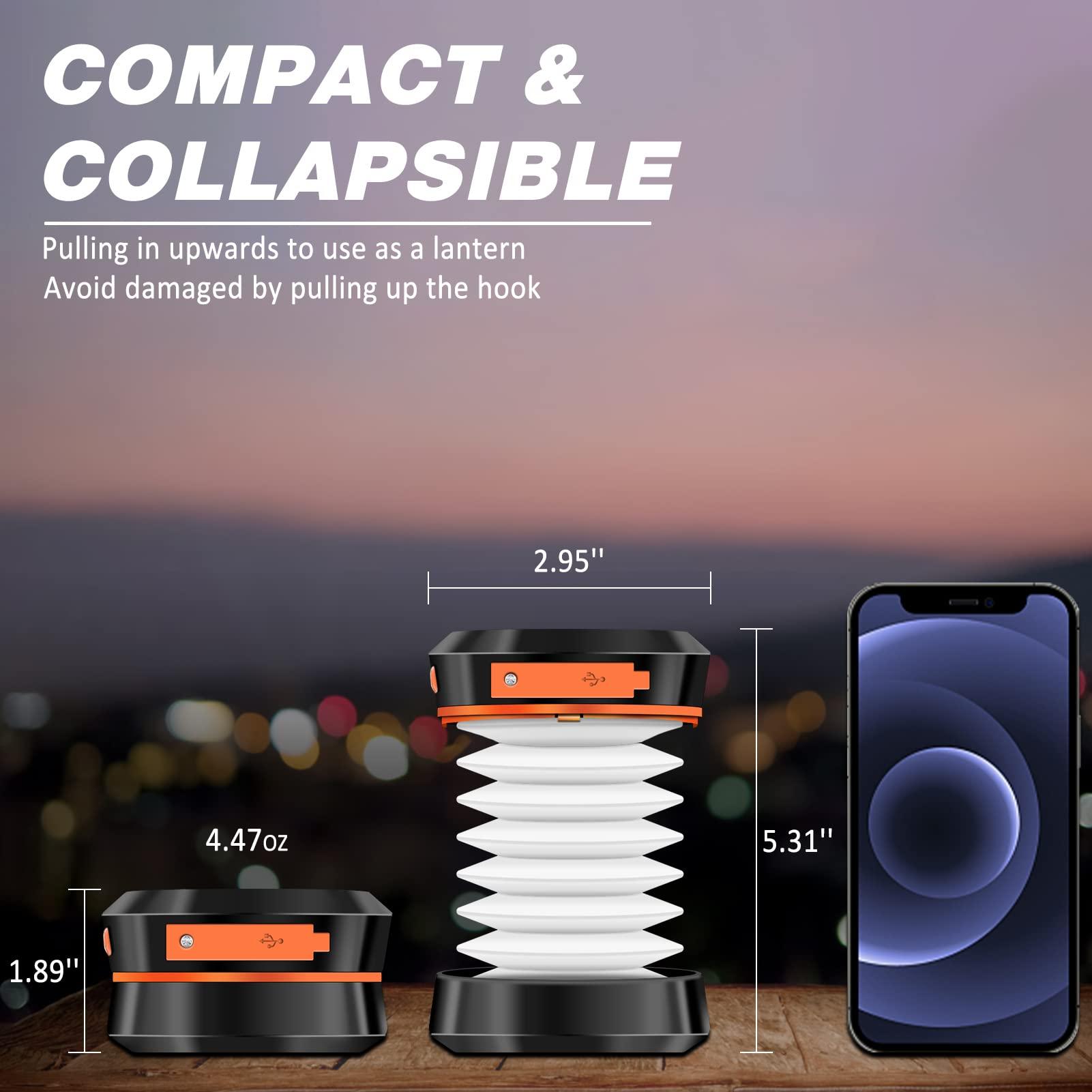 2-Pack Folding Solar Camping Lantern Flashlights, DIBMS Mini Collapsible USB Rechargeable Waterproof Hanging Light Power Bank for Camping Hurricanes Emergency Power Outages Indoor Outdoor - Image 6
