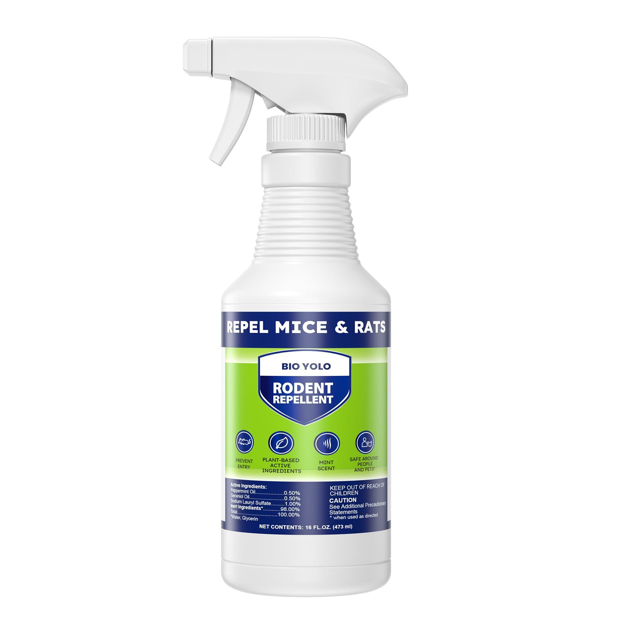 BIO YOLO Rodent Repellent Spray, 16oz – Effective Natural Peppermint Formula Repel Mice, Rats, Squirrels, and Rodents. Safe for Indoor, Outdoor, and Car Engines. Safe for People and Pets.