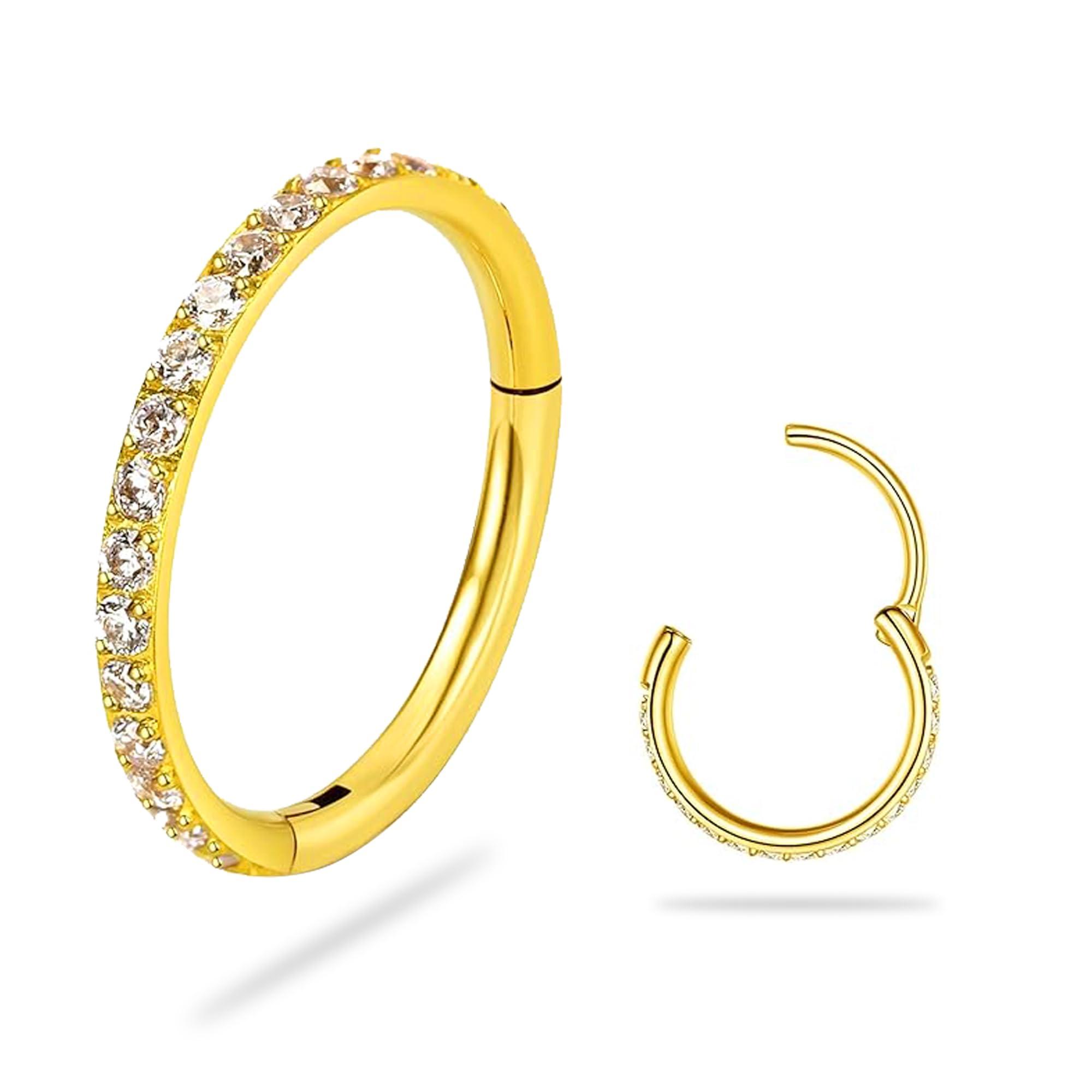 SmileBelle 14K Gold Hinged Nose Rings Hoop for Women 20G, 316L Surgical Steel Clicker Septum Ring, Hoop Huggie Earring for Upper Lobe Cartilage Helix Piercing Jewelry (8mm, 6mm,10mm)