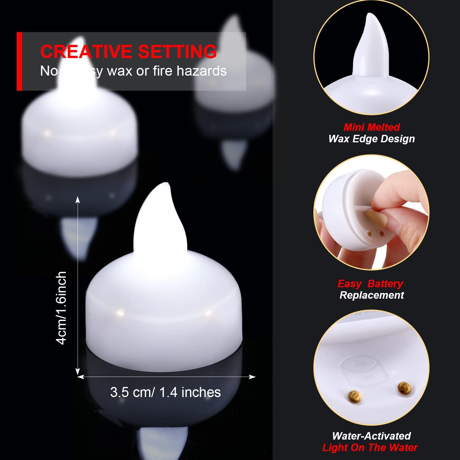 Honoson 36 Pieces Flameless Floating Candles Waterproof LED Tealights Floating Candles Warm White Battery Operated for Valentine Wedding Party Pool Decorations(White Light) - Image 3