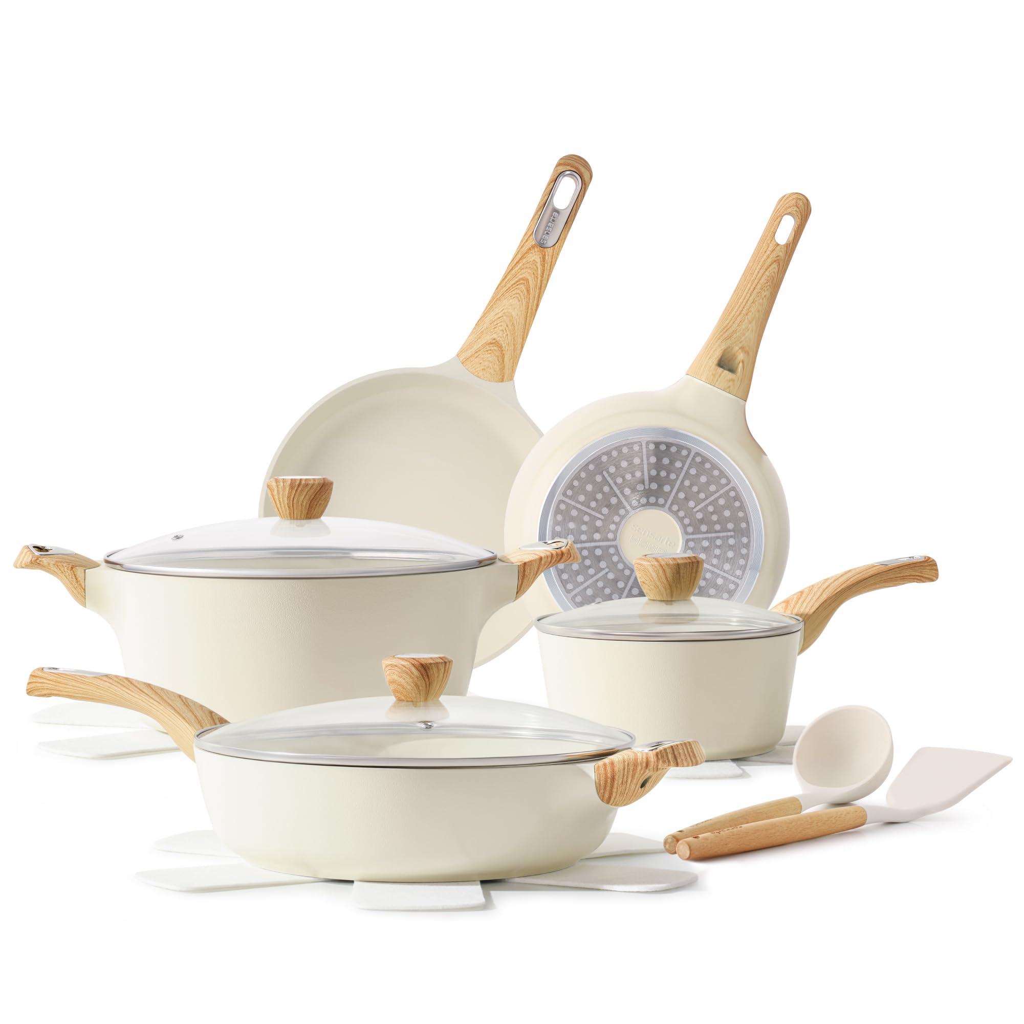 SENSARTE Ceramic Cookware Sets, Pots and Pans Set Non stick, 14-Piece Induction Cookware, Non toxic Healthy Non Stick Kitchen Cooking Set, with Frying Pans Set, PFAS PTFE PFOA PFOS Free