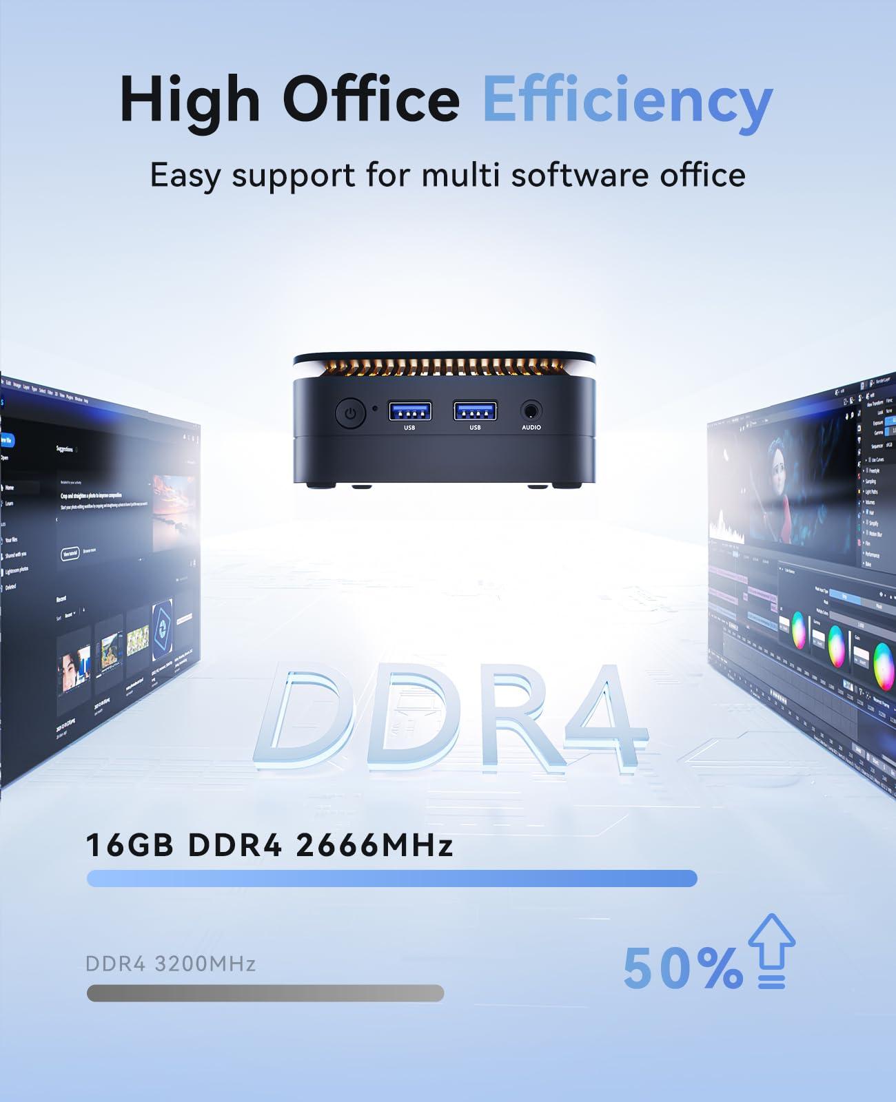 KAMRUI Mini PC Computer, Intel Processor N97 (up to 3.6 GHz), 16GB DDR4 RAM 256GB M.2 SSD, Mini Desktop Computer Support Dual 4K, WiFi, Bluetooth, Ethernet, HTPC for Business, Education, Home - Image 6