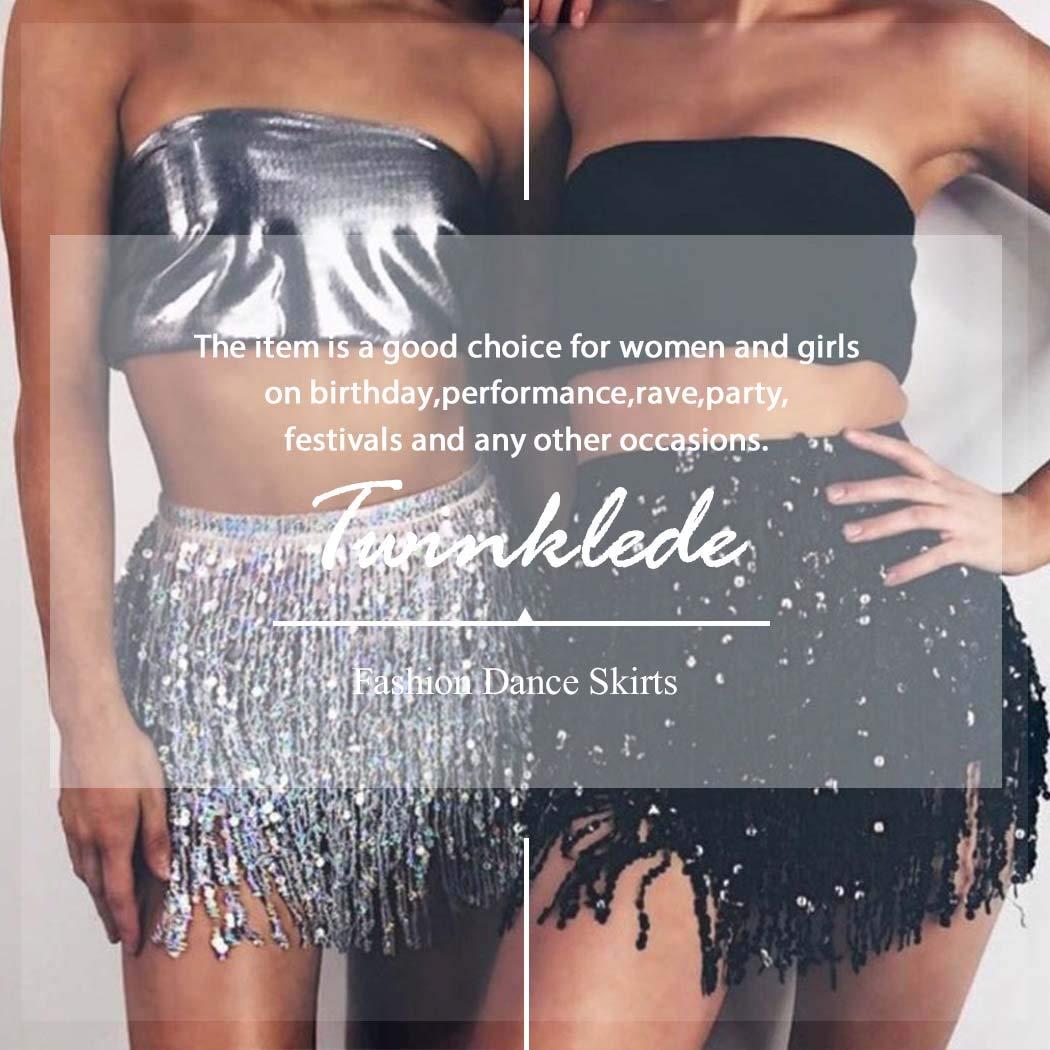 TWINKLEDE Sparkly Sequin Tassel Skirt Rave Fringe Skirts Belly Dance Hip Scarf Belts for Women - Image 7