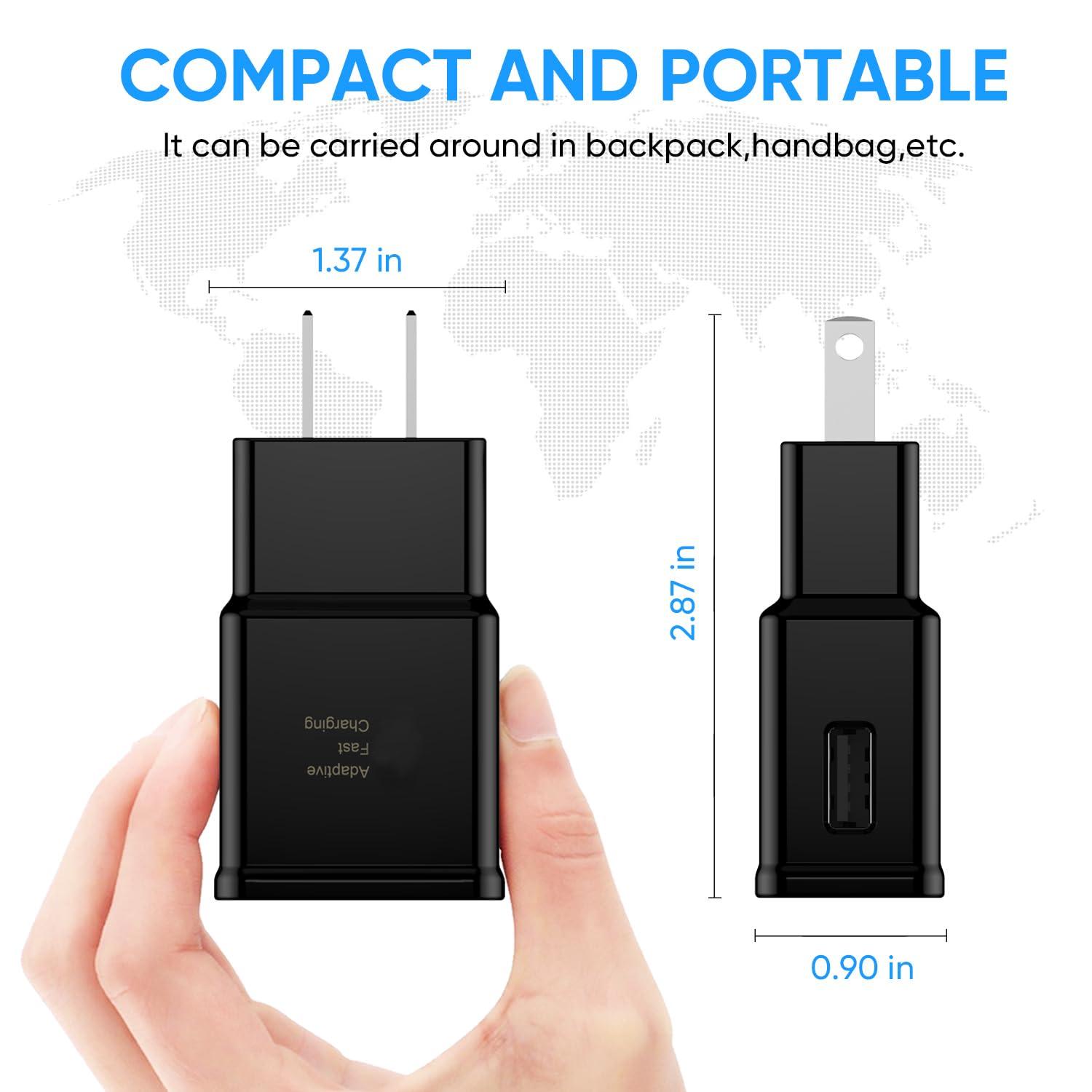 Adaptive Fast Charging Block USB Wall Charger Adapter Fits Samsung Galaxy S25/S24/S23/S22/S22 Ultra/S21/S20/S10/S9/S8/S7/Edge/Note 10 Quick Charge (Black, 2 Pack) - Image 3