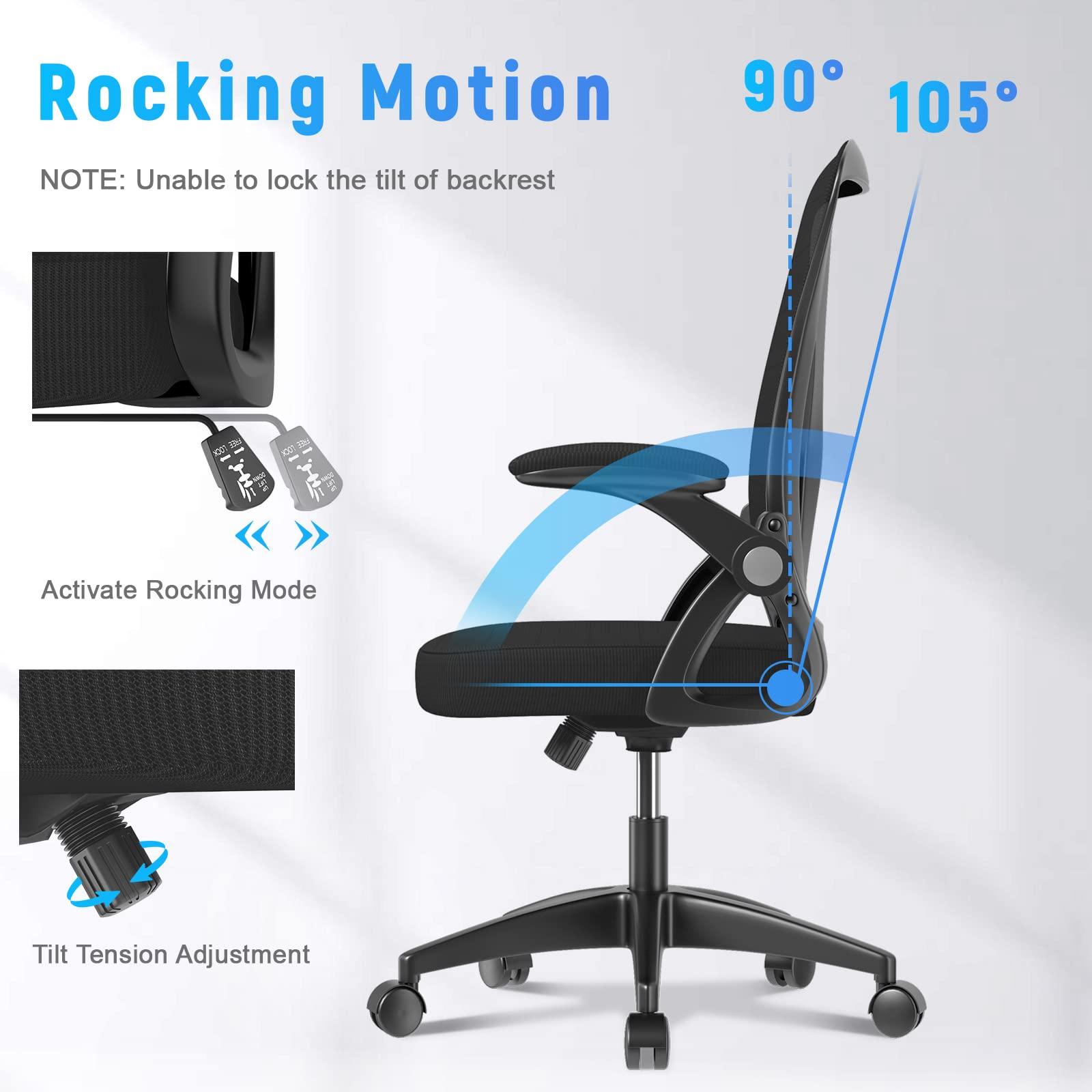 naspaluro Ergonomic Office Chair, Mid Back Desk Chairs with Adjustable Height, Swivel Chair with Flip-Up Arms and Lumbar Support, Breathable Mesh Computer Chair for Home/Study/Working, Dark Black - Image 10