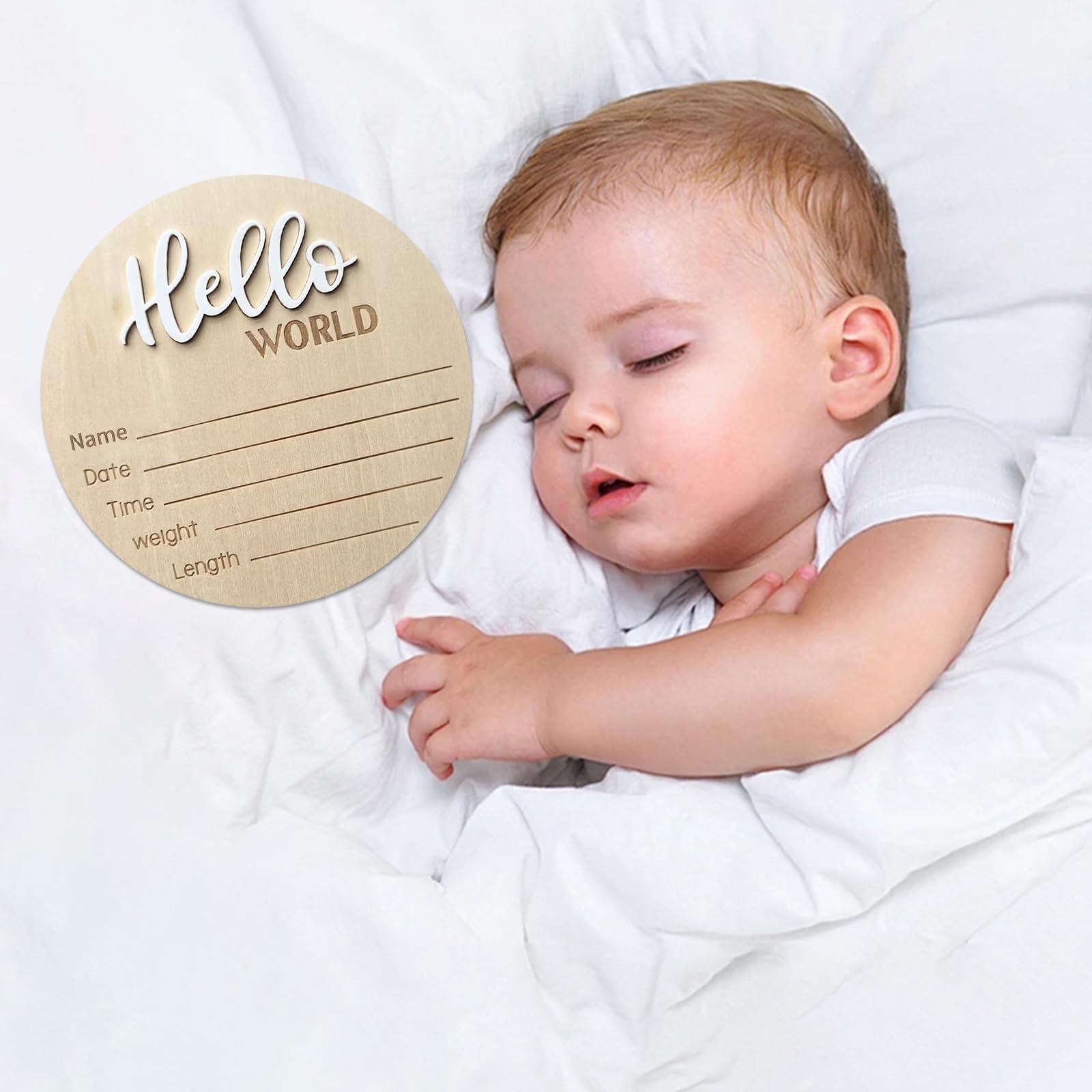 Baby Announcement Sign, ​5.9 Inch Wooden Hello World Newborn Signs, Birth Announcement Sign, Baby Shower Hospital Nursery for Newborn Boys and Girls (White) - Image 6