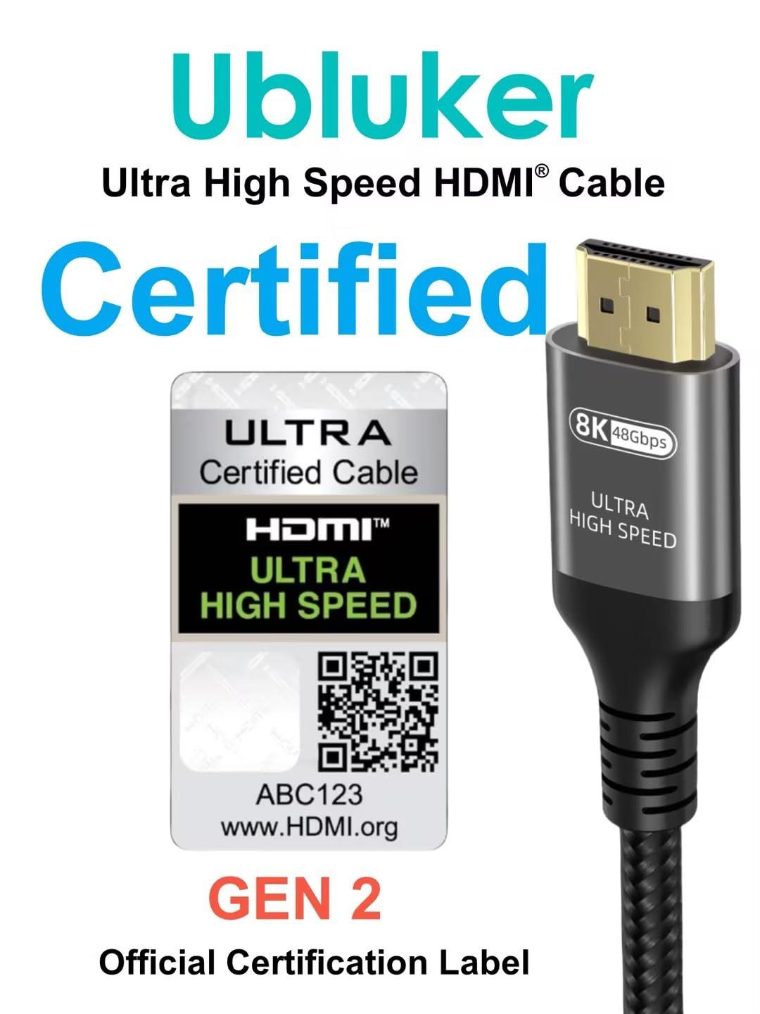 Ubluker 10K 8K 4K HDMI Cable 48Gbps 6.6 FT, Certified Ultra High Speed HDMI® Cable 4K 240Hz 144Hz 120Hz 8K60Hz 0.01ms HDR10+ eARC HDCP2.3 Netflix Roku TV PC Monitor Projector PS5 Xbox - Image 2