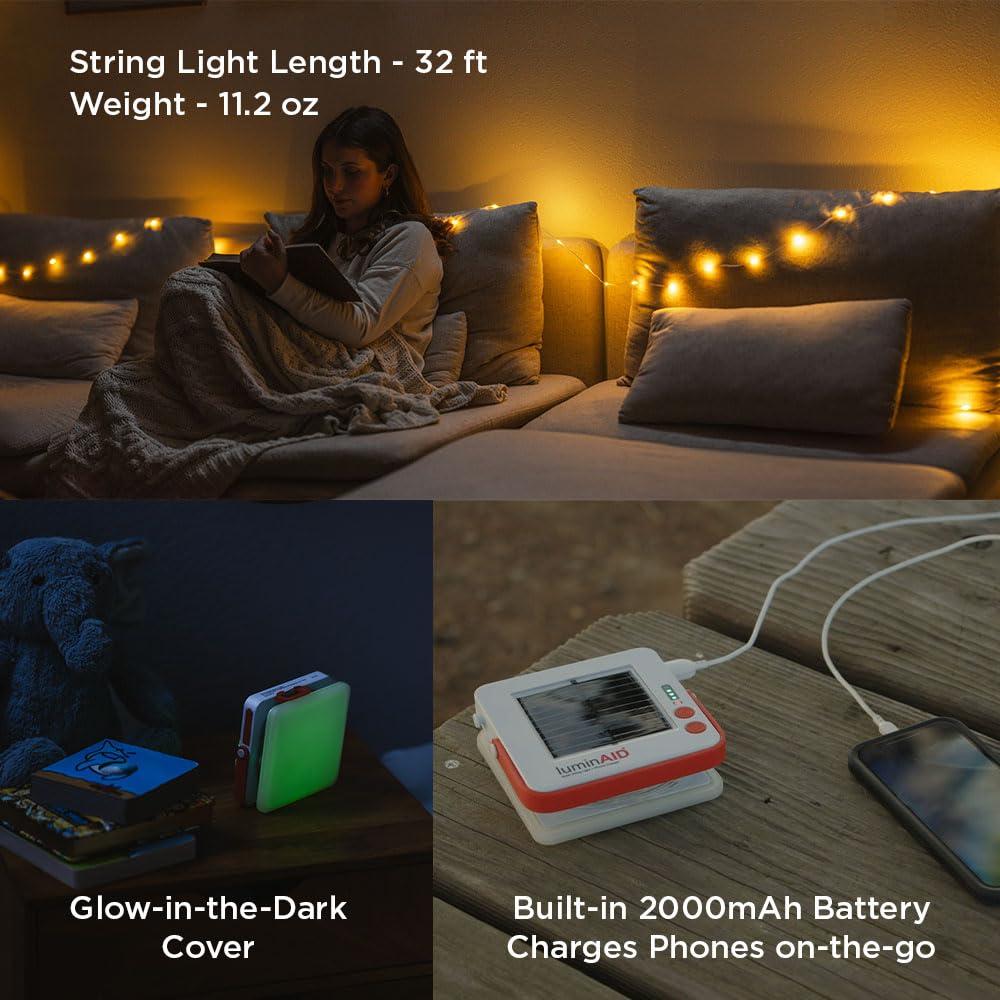 LuminAID Solar String Light with Phone Charger - Rechargeable Tent Lights for Camping - 32 ft String Lights Perfect for Camping, Backyard, Patio, RVs, Outdoor, Power Outages (1 Pack) - Image 4