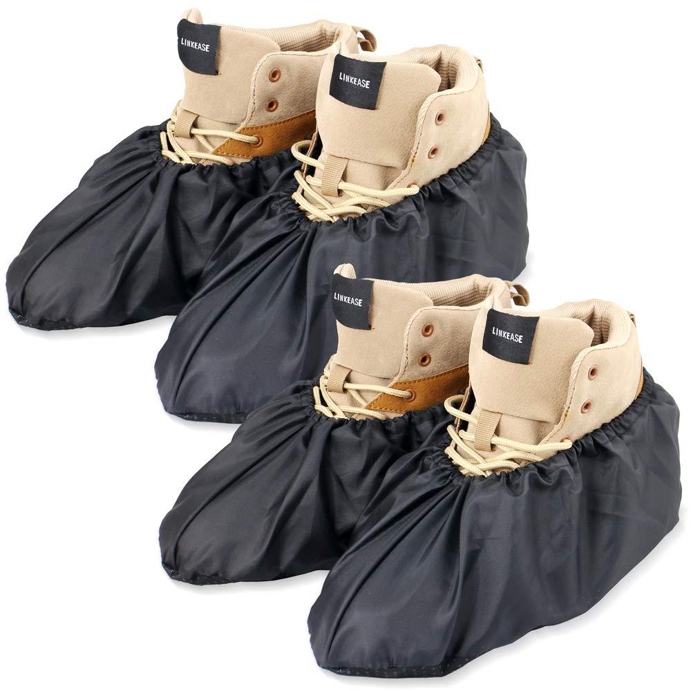LINKEASE Reusable Boot & Shoe Covers Water Resistant Non Skid and Washable for Real Estate Contractors to Keep Floors Carpets Footwear and Rooms Clean - 2 Pairs (Large, Black)