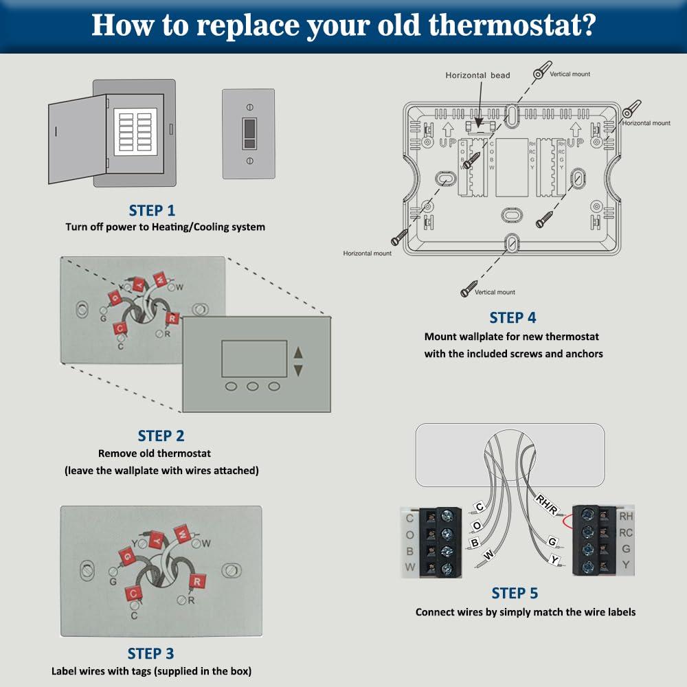 NonProgrammable Thermostat for Home, Digital Energy-Saving Thermostat,Single-Stage Systems, 1 Heat/1 Cool, Easy DIY Install,White Backlight - Image 5