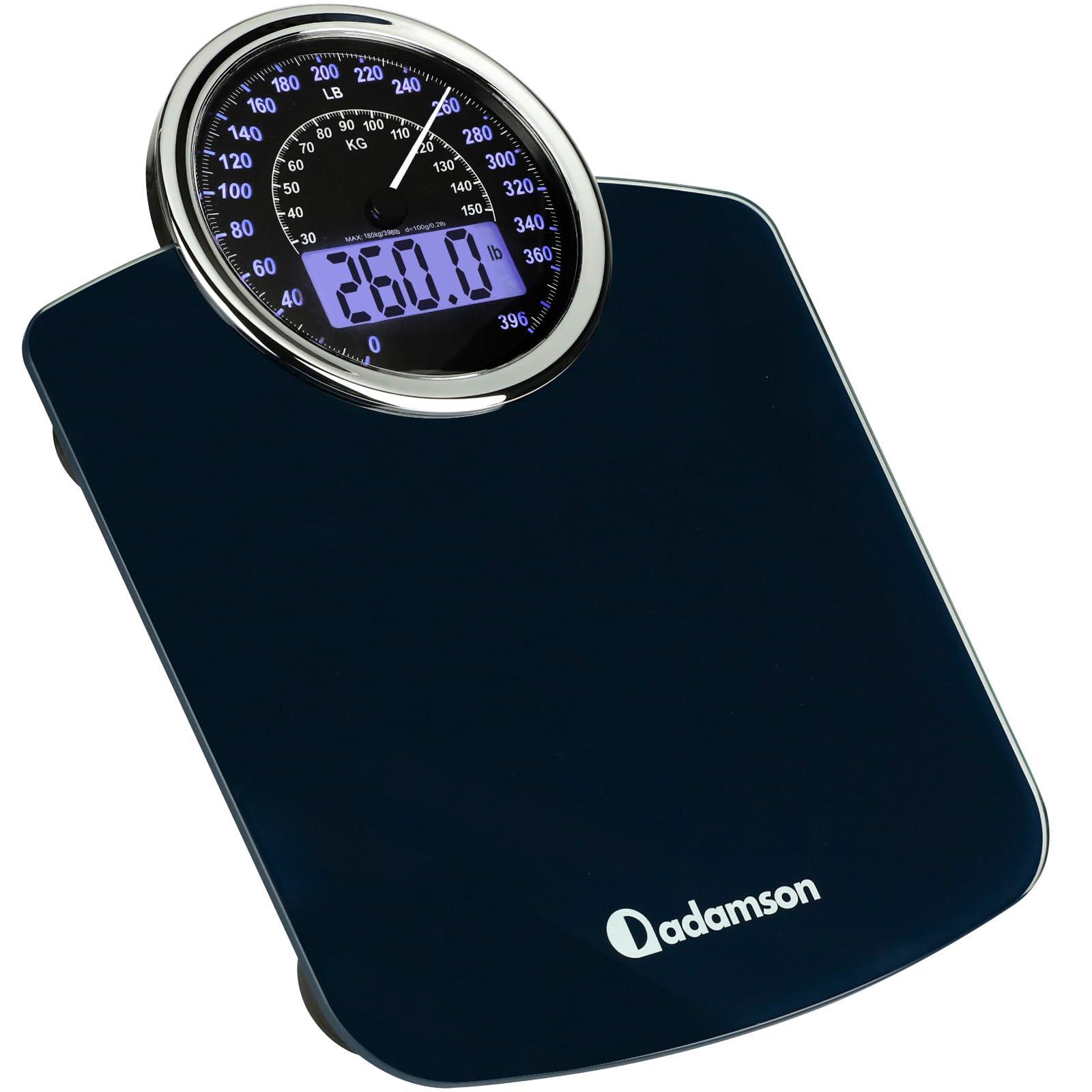 Adamson Hybrid 2-in-1 Analog & Digital Weighing Scale for Body Weight up to 400lbs + Thick Tempered Glass + Extra Large Display + Easy to Read Digital Bathroom Scale + New