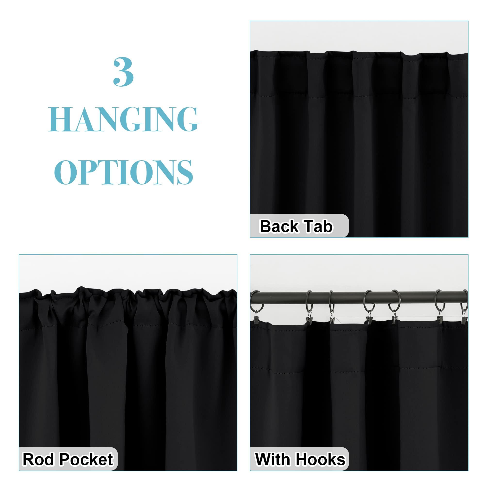 RYB HOME Bedroom Blackout Curtains - Small Window Treatment Set Energy Saving Thermal Insulated Drapes for Living Room/Nursery/Kitchen, 42-inch Wide x 45-inch Long, Black, 2 Panels - Image 6