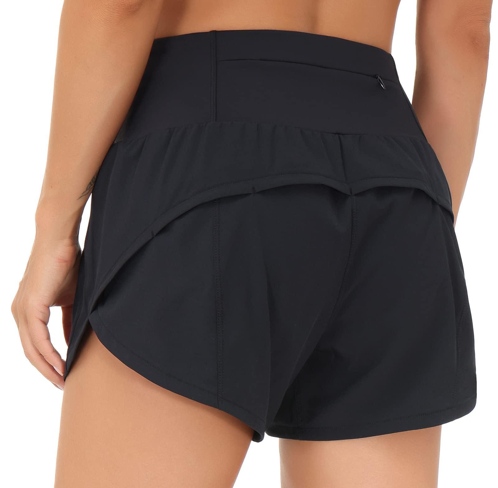 THE GYM PEOPLE Womens High Waisted Running Shorts Quick Dry Athletic Workout Shorts with Mesh Liner Zipper Pockets