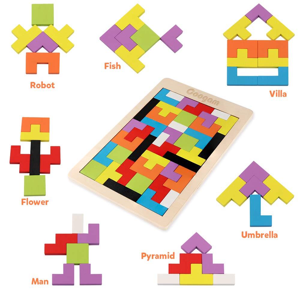 Coogam Wooden Blocks Puzzle Brain Teasers Toy Tangram Jigsaw Intelligence Colorful 3D Russian Blocks Game STEM Montessori Educational Gift for Kids (40 Pcs) - Image 7