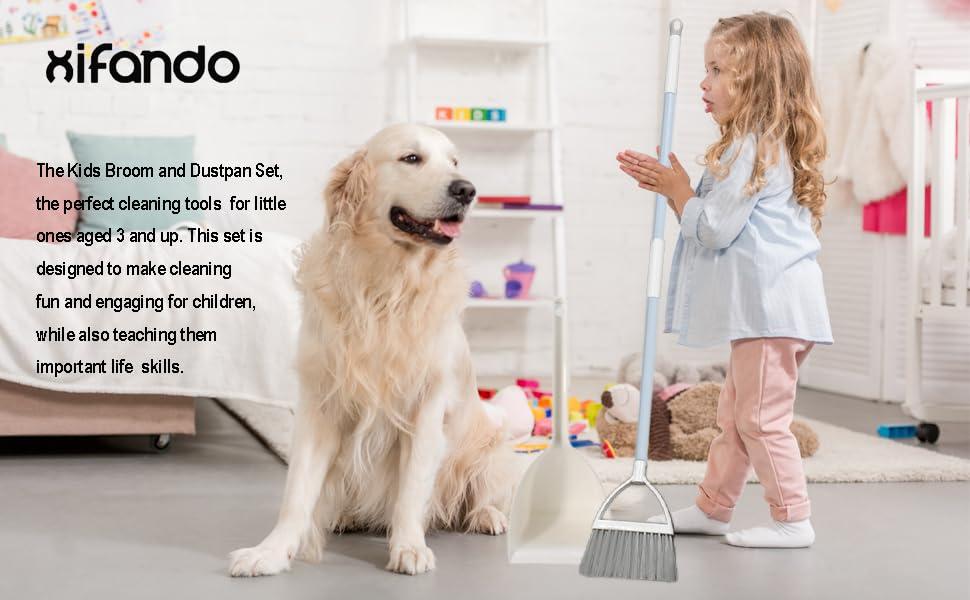 Xifando Mini Broom with Dustpan for Kids,Little Housekeeping Helper Set (White+Grey) - Image 4