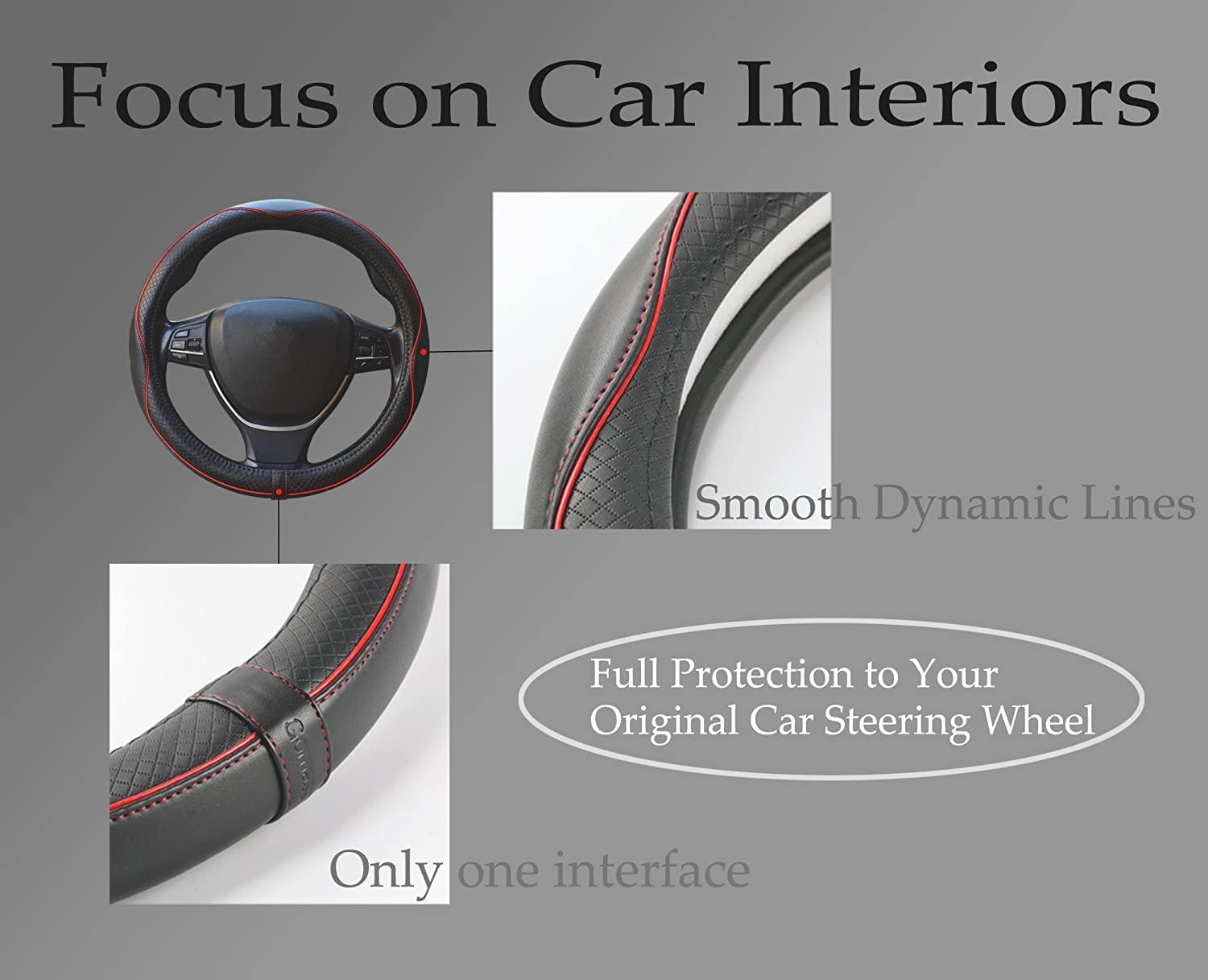 Car Steering Wheel Cover, Anti-Slip, Safety, Soft, Breathable, Heavy Duty, Thick, Full Surround, Sports Style (Black with Red line) - Image 6