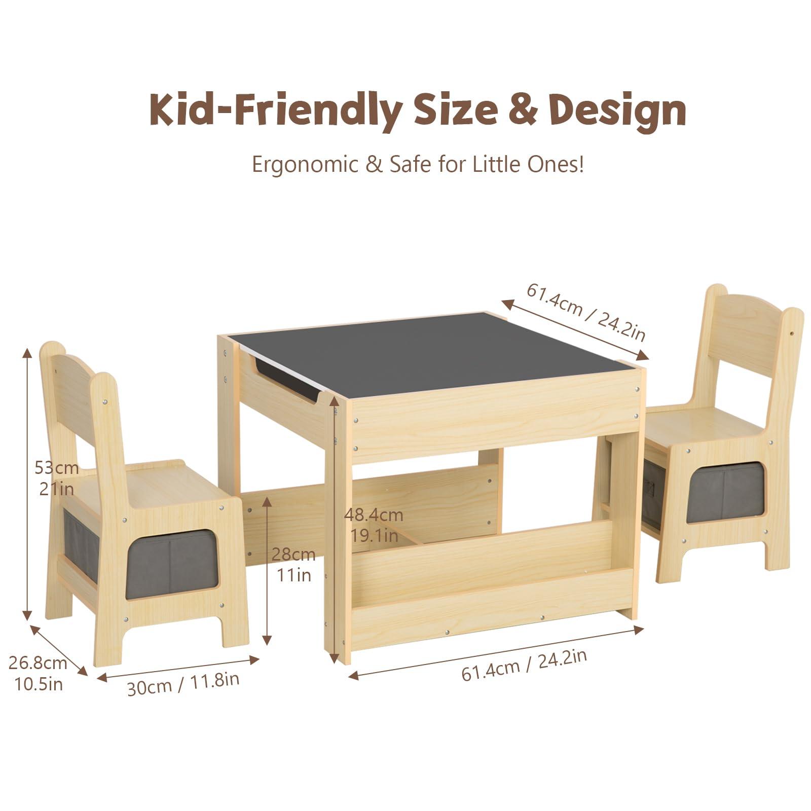 OOOK Kids Table and Chairs Ages 3-7, 4 in 1 Toddler Desk and Chair Set with Whiteboard, Blackboard, Storage Drawer and Book Rack. Toddler Activity Table for Kids Room, Nursery and Playroom - Image 3