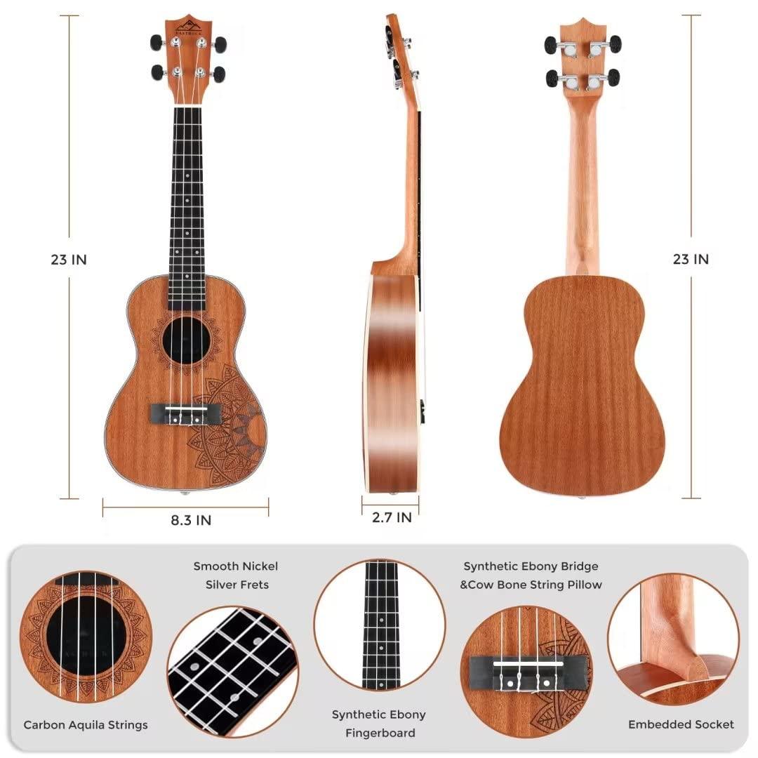 EASTROCK Concert Ukelele Sapele Beginner 23 inch Ukulele Big Package Kit. Ukulele Ukalalee Suitable for adults, Beginners. (23-Sapele) - Image 2