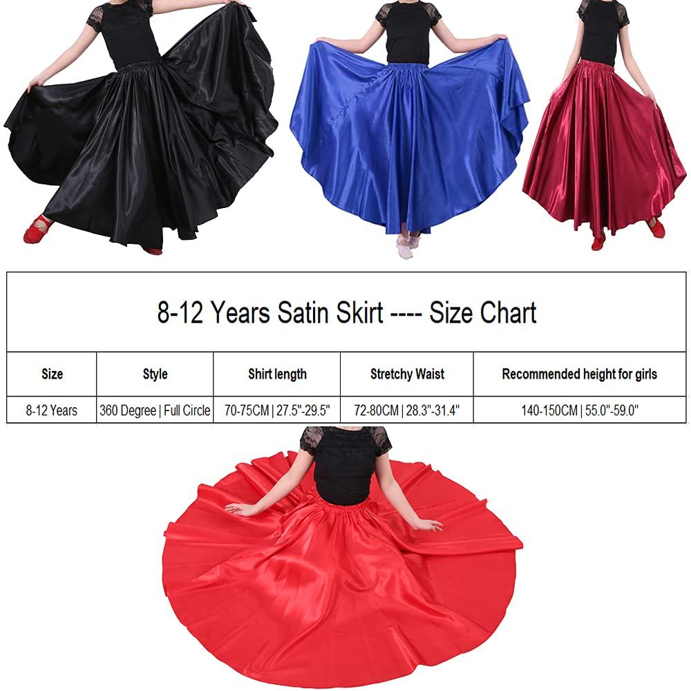 SANCAN Long Full Ankle Length Satin Flowy Folkloric Latin Belly Dance Umbrella Skirt for Girls 8-12 Years - Image 3