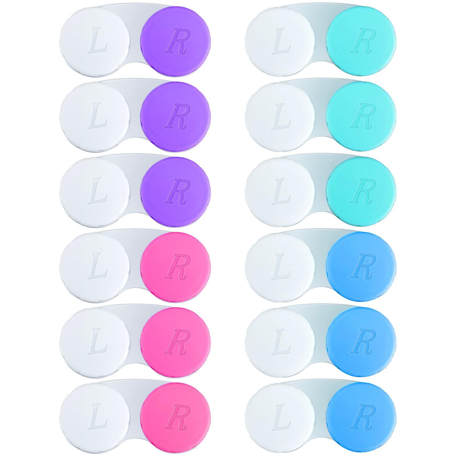 QVVQ 12PCS Contact Lens Case, Colorful Contact Lens Box Left/Right Eyes Holder Container, Outdoor Mini Contact Lens Soak Storage Kit for Travel&Home.