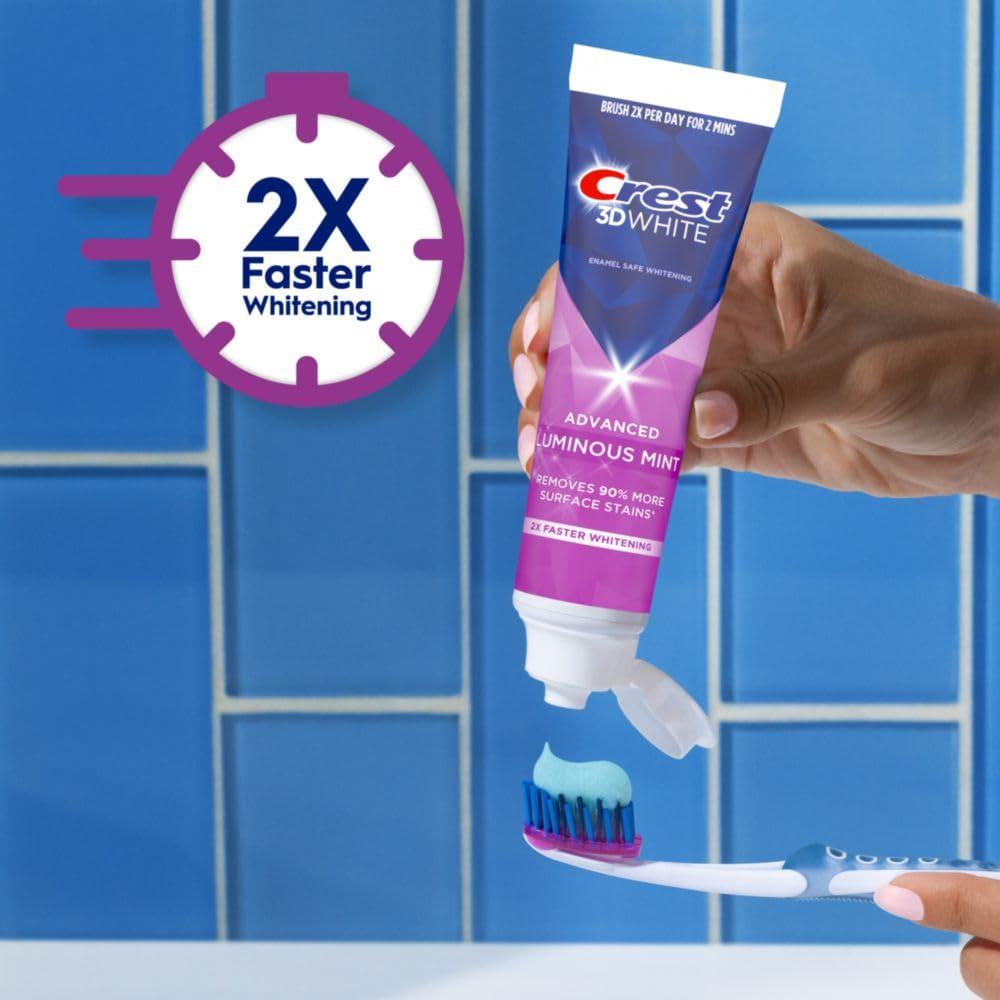 Crest 3D White Advanced Luminous Mint Teeth Whitening Toothpaste, Crest Toothpaste, 3.7 oz Pack of 4 - Helps Remove Surface Stains, Whitens Teeth, Strengthens Tooth Enamel, Protects Against Cavities - Image 5