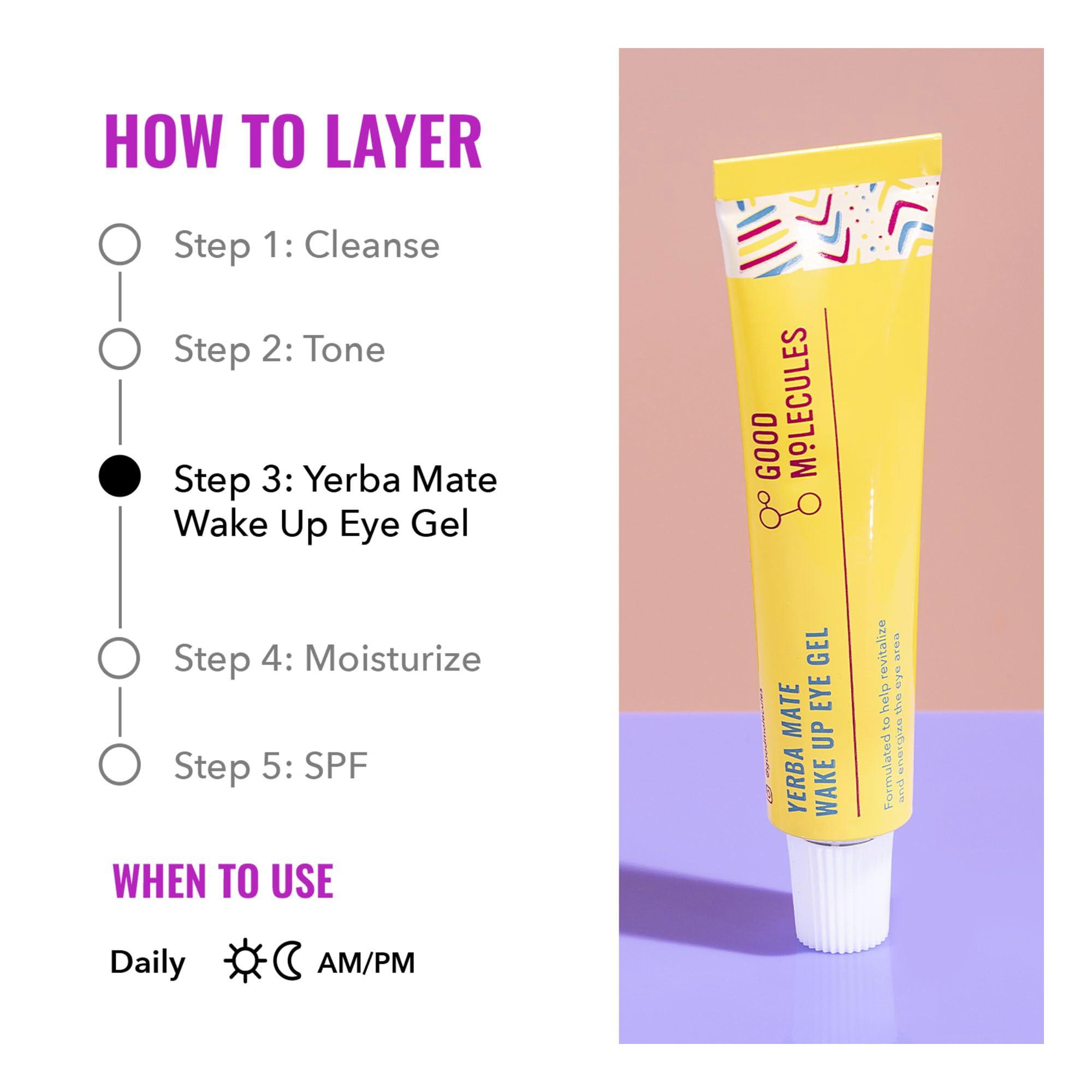 Good Molecules Yerba Mate Wake Up Eye Gel - Hydrating Under Eye Gel Cream with Hyaluronic Acid and Caffeine - Target Dark Circles and Puffiness - Skin Care for Face - Image 4