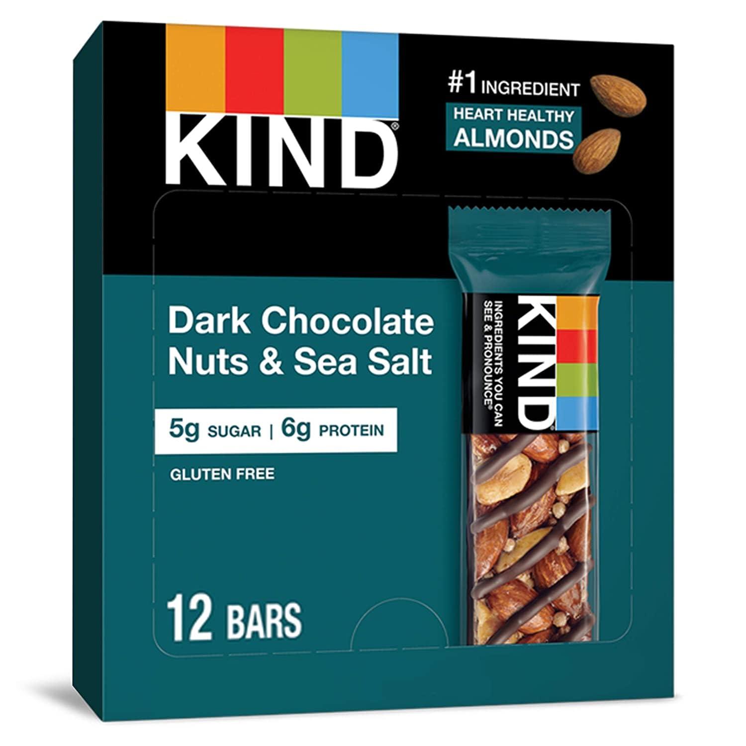 KIND Nut Bars, Dark Chocolate Nuts and Sea Salt, Healthy Snacks, Gluten Free, Low Sugar, 6g Protein, 12 Count - Image 3