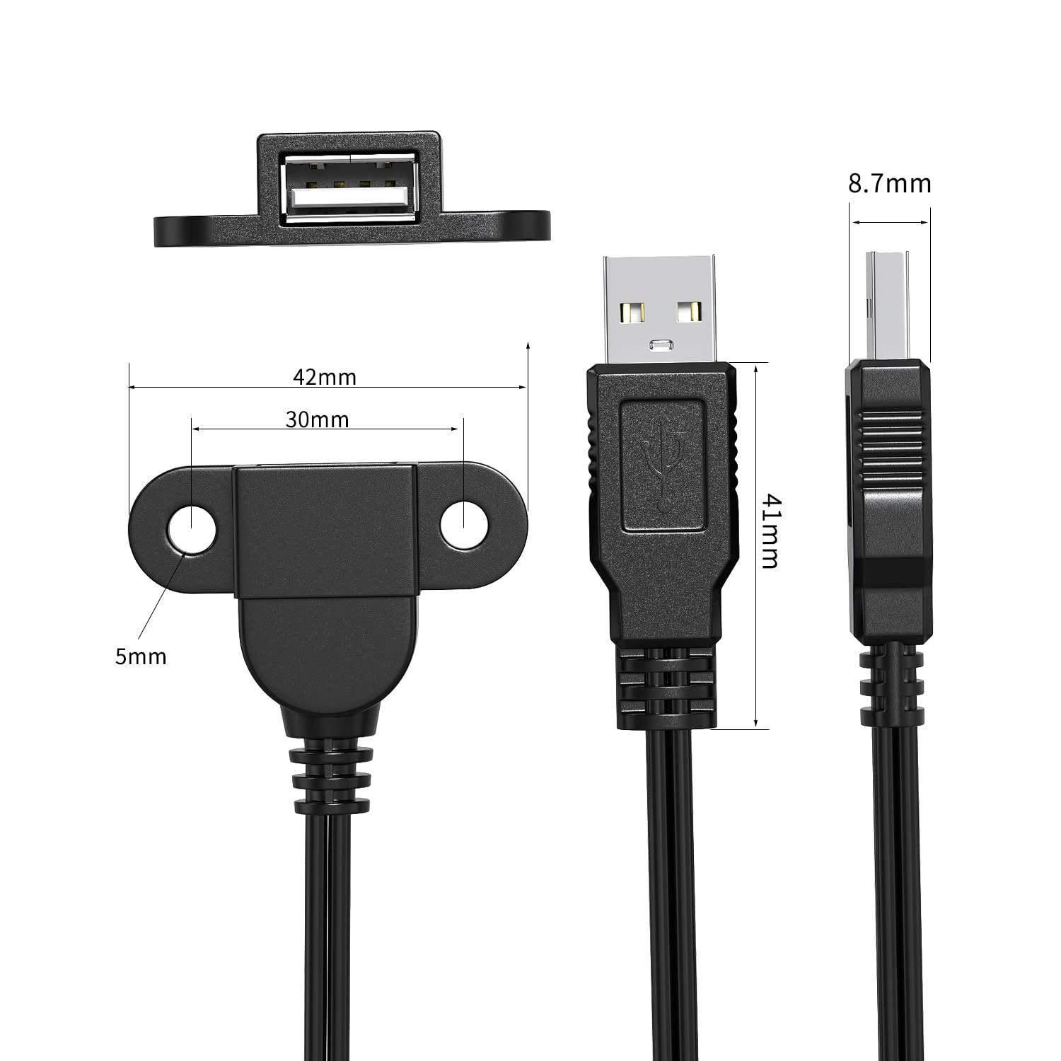 JUXINICE USB Charging Extension Panel Mount Cable,USB 2.0 Charging Port 1 to 2 Panel Mount with Screw Hole, Used for Furniture/Mobile Phones/Portable Power and More(5FT/1.5m) with 4PCS Screw - Image 6