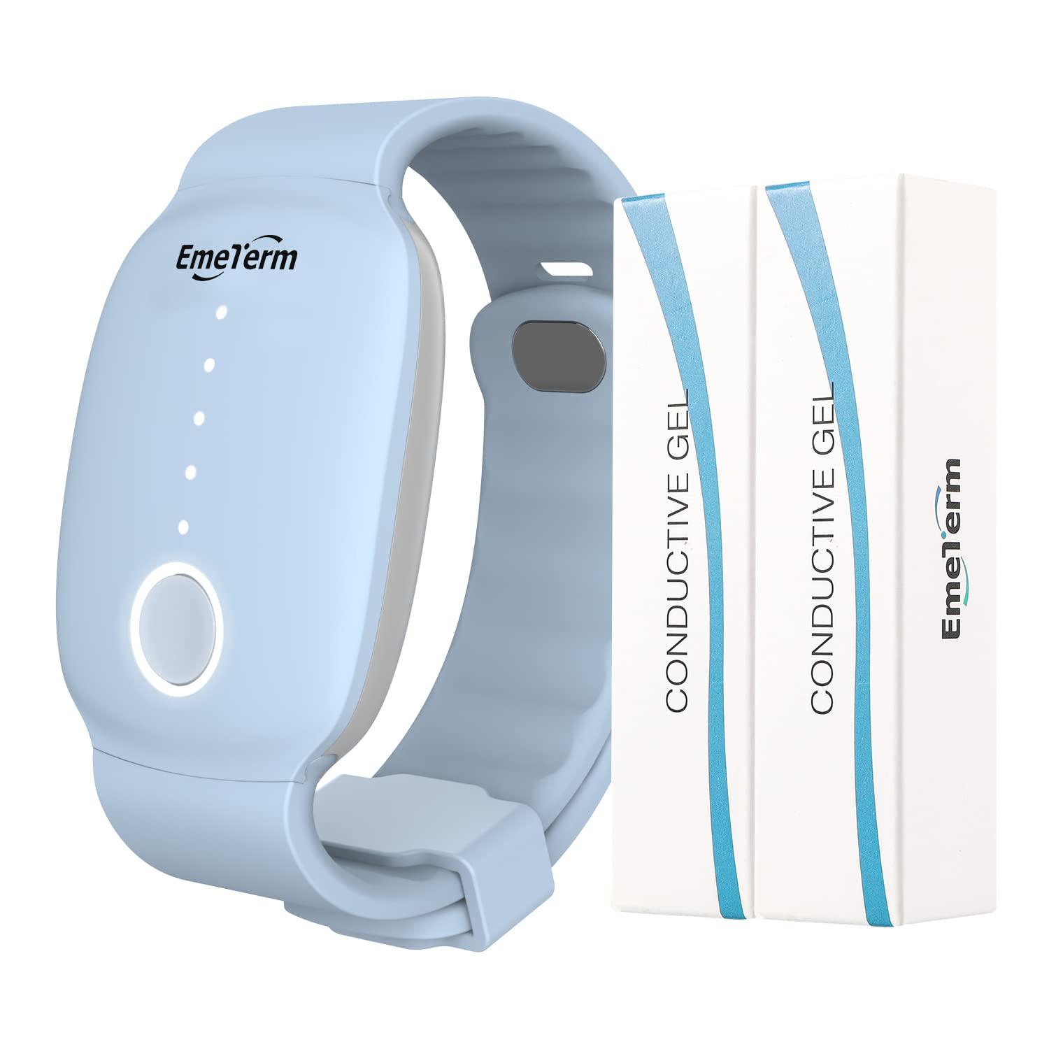 EmeTerm Fashion Anti-Nausea Wristband Relieve Morning Motion Travel Sickness Rechargeable Drug Free Bands without Side Effects - Extra 2pack Conductive Gel (Blue - Extra 2pack Conductive Gel)