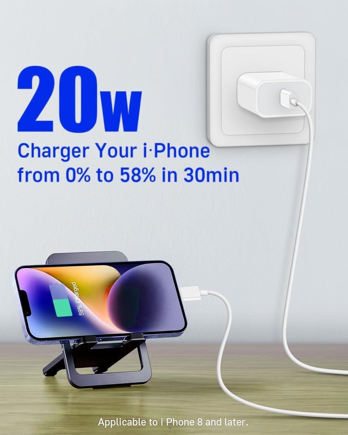 esbeecables for i.Phone Charger Fast Charging, 3Pack 20W Type C Fast Charger Block with 6FT USB C Charger Cable Compatible for i.Phone 14/13/12/11 Pro Max/11/Xs Max/XR/X,i.Pad,AirPods Pro - Image 4