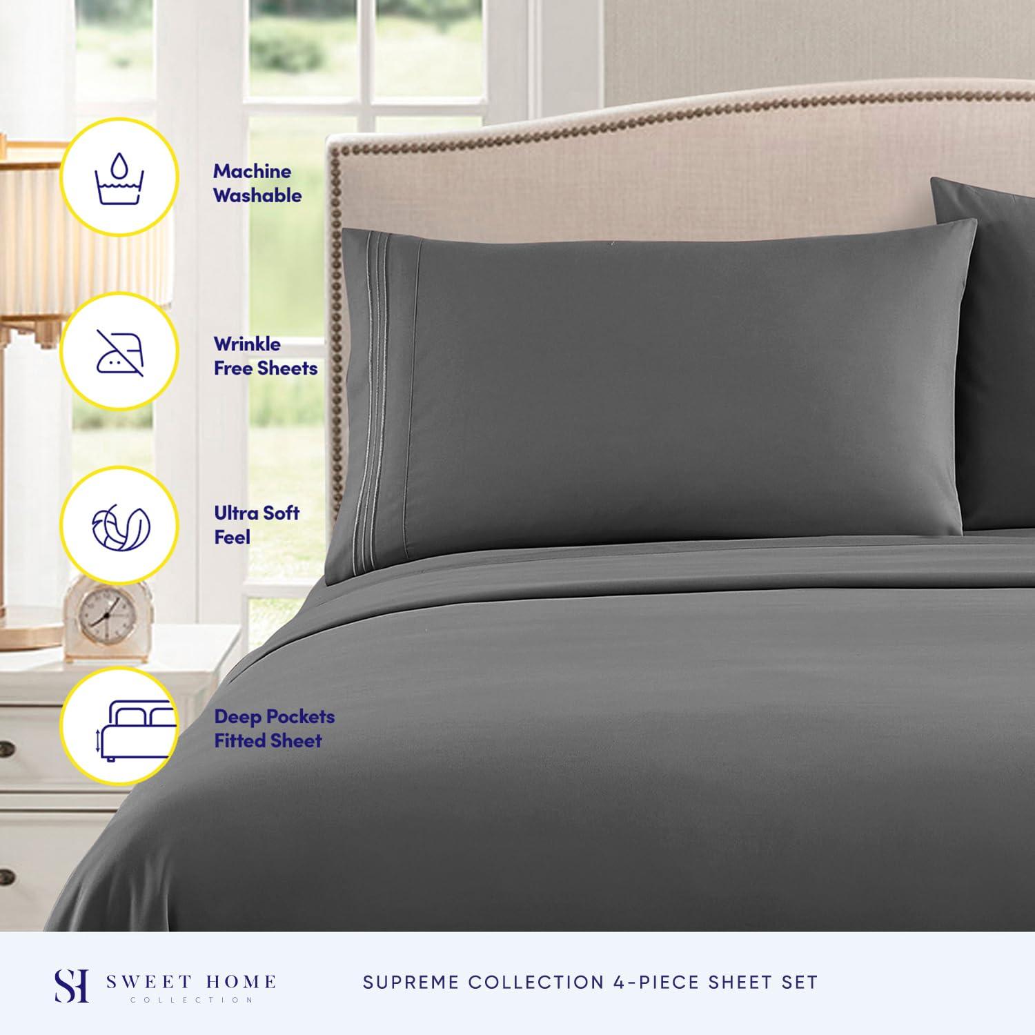 Queen Size Bed Sheets - Breathable Luxury Sheets with Full Elastic & Secure Corner Straps Built In - 1800 Supreme Collection Extra Soft Deep Pocket Bedding Set, Sheet Set, Queen, Gray - Image 2