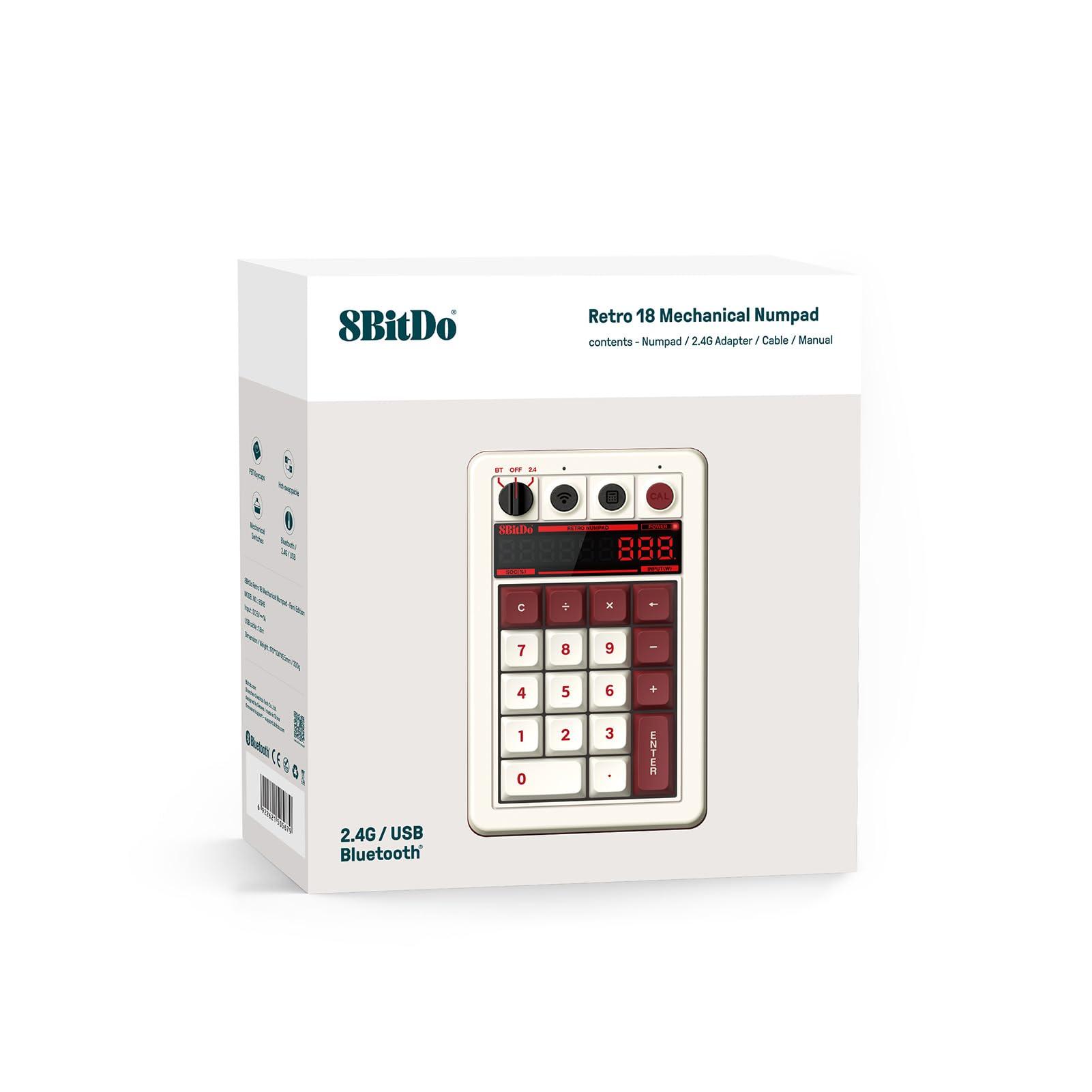 8BitDo Retro 18 Mechanical Numpad, Supports Calculator Mode, Bluetooth/2.4G/Wired Numpad for Windows and Android - Fami Edition - Image 4