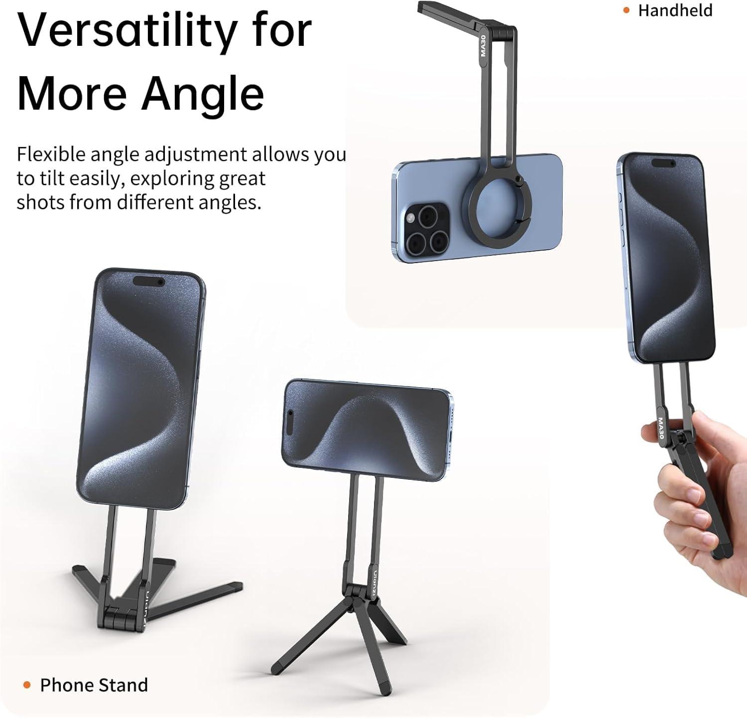 ULANZI MA30 Magnetic Phone Tripod Stand for iPhone - Aluminium Maglock Smartphone Mini Tripod Pocket Cell Phone Stand Strong Magnet Quick Mount Compatible with iPhone 16 15 14 13 12 Series, Black - Image 5