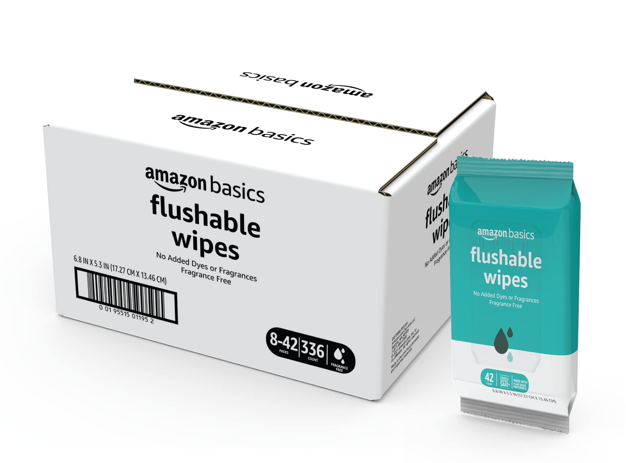 Amazon Basics Flushable Adult Toilet Wipes, Fragrance Free, 42 Count (Pack of 8) (Total 336 wipes) (Previously Solimo) - Image 9