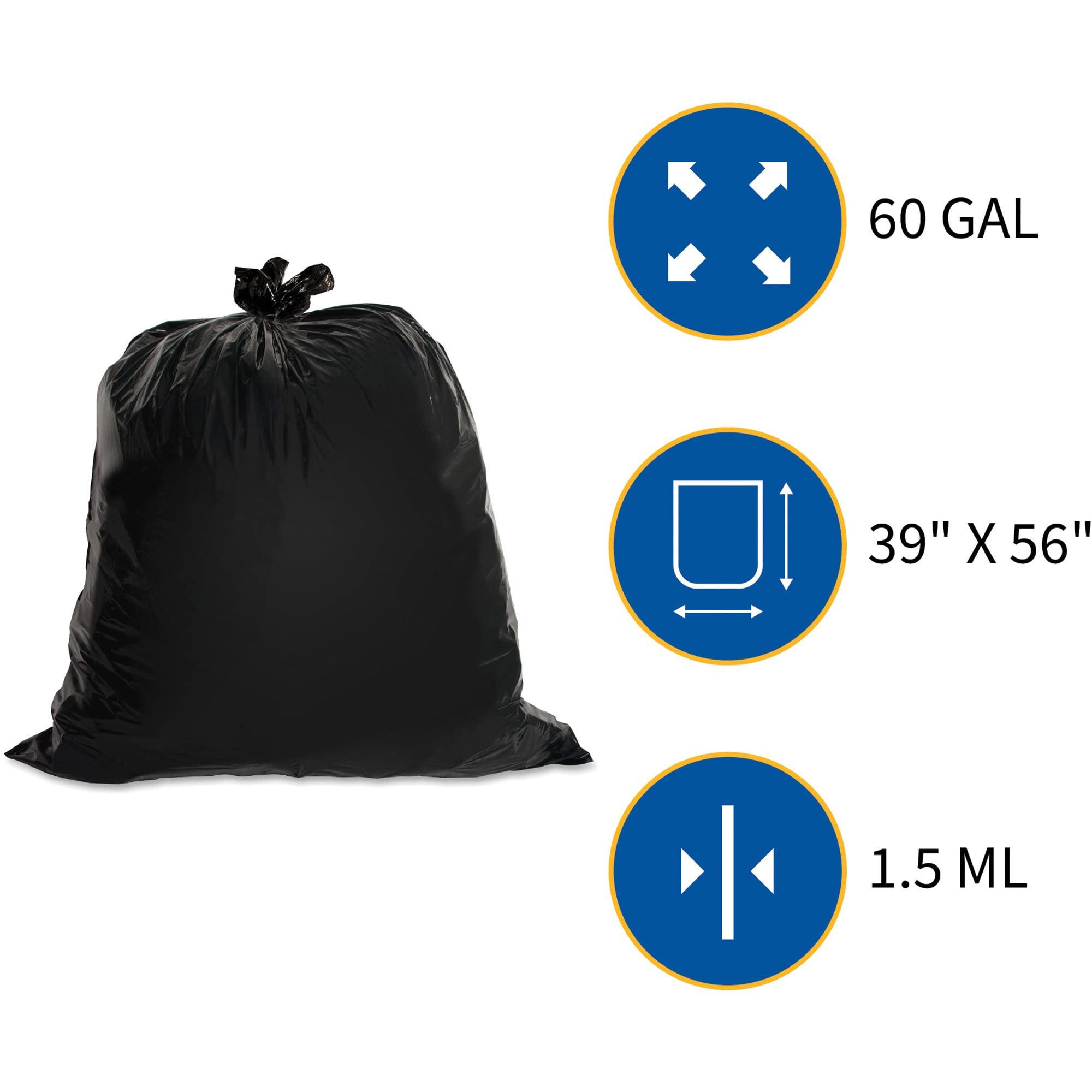 Genuine Joe GJO01535 Heavy Duty Low-Density Puncture Resistant Can Liner, 60 gallon Capacity, 56" Length x 39" Width x 1.50 mil Thickness, Black (Box of 50) - Image 10