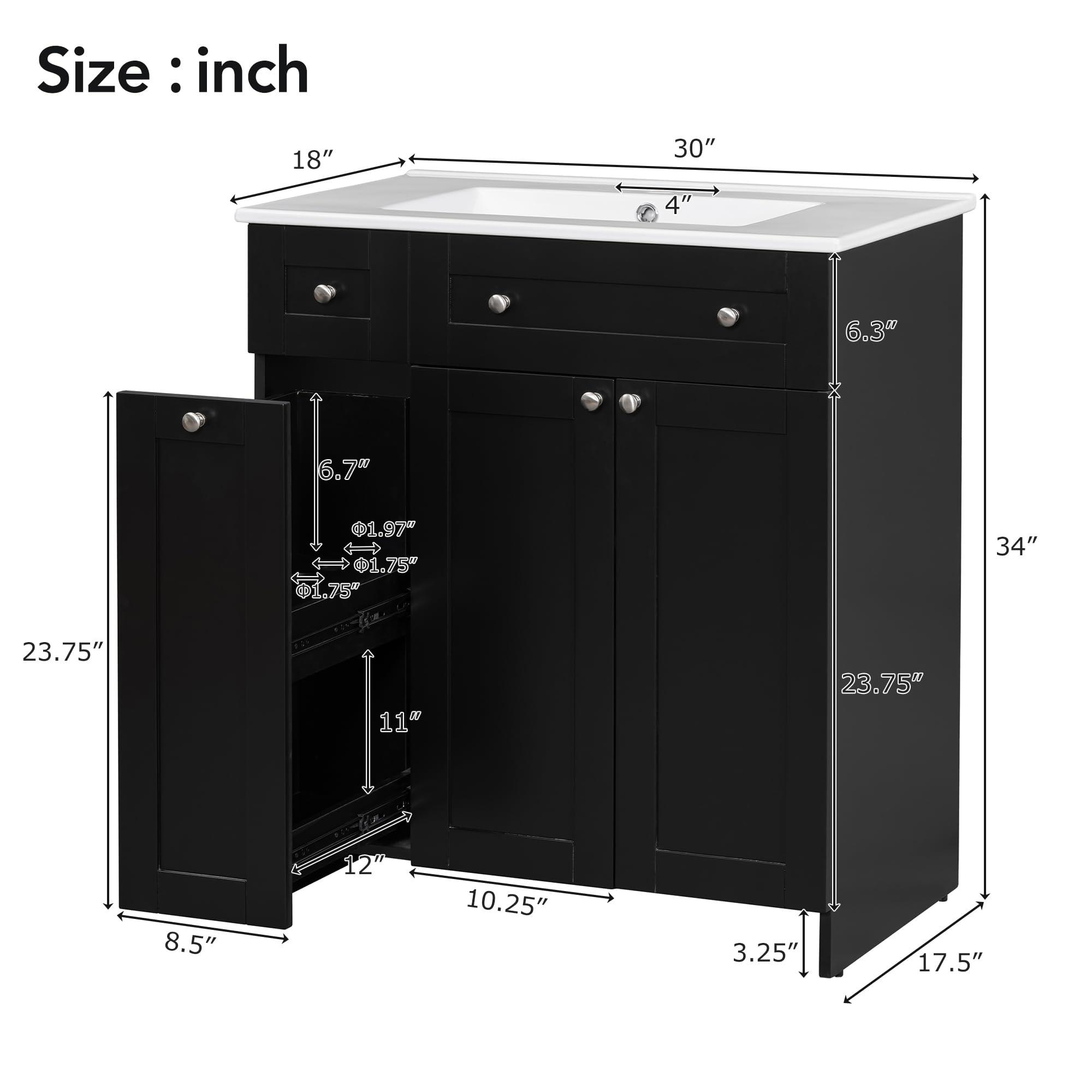 30" Bathroom Vanity with Sink, Modern 30 Inch Vanity with Top for Bathroom, Bathroom Vanity and Sink Combo with Storage Cabinet and Double-Tier Deep Drawer, No Mirro (Black) - Image 2