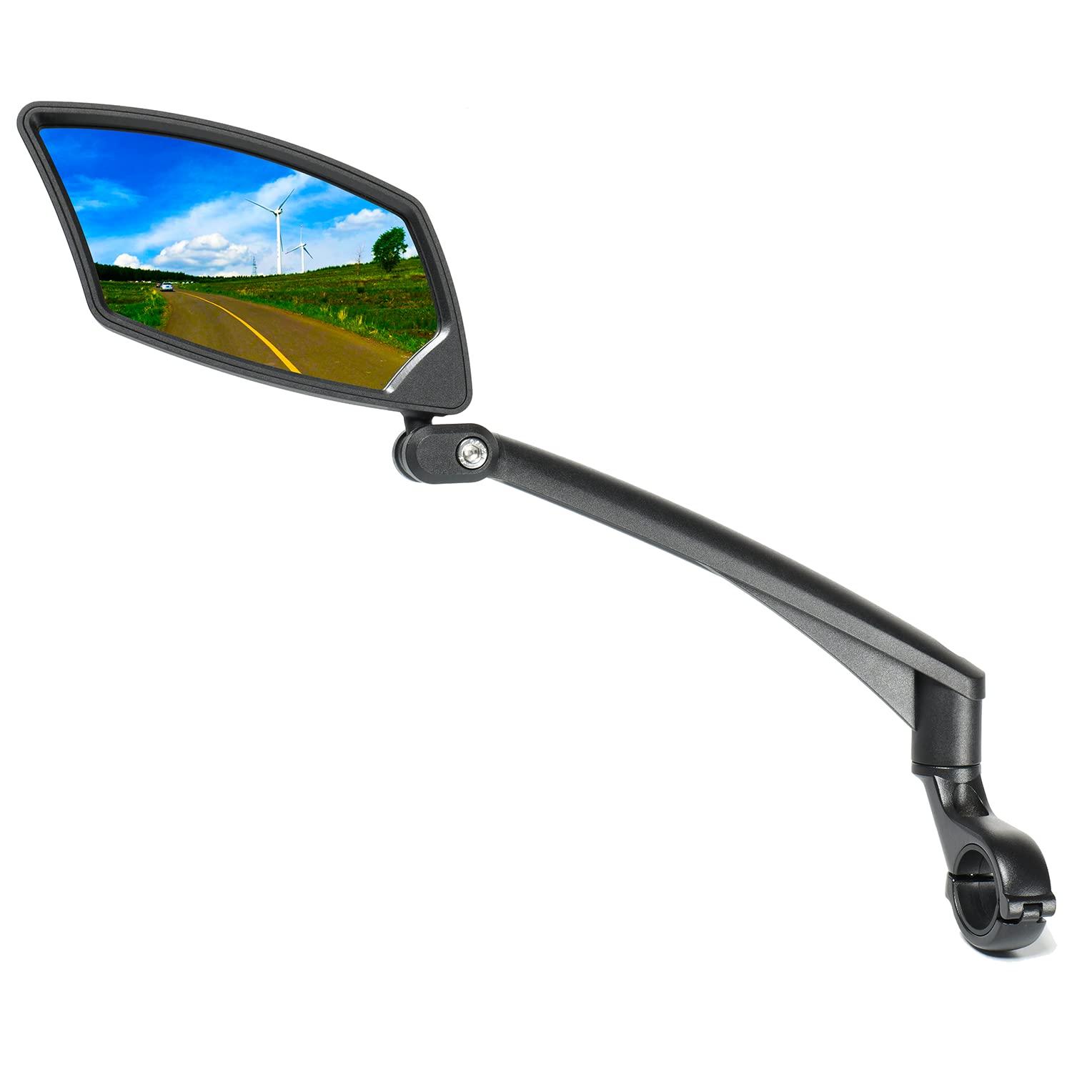 BriskMore Handlebar Bike Mirror, Scratch Resistant Glass Lens, Ajustable and Rotatable Safe Rearview Bicycle Mirror