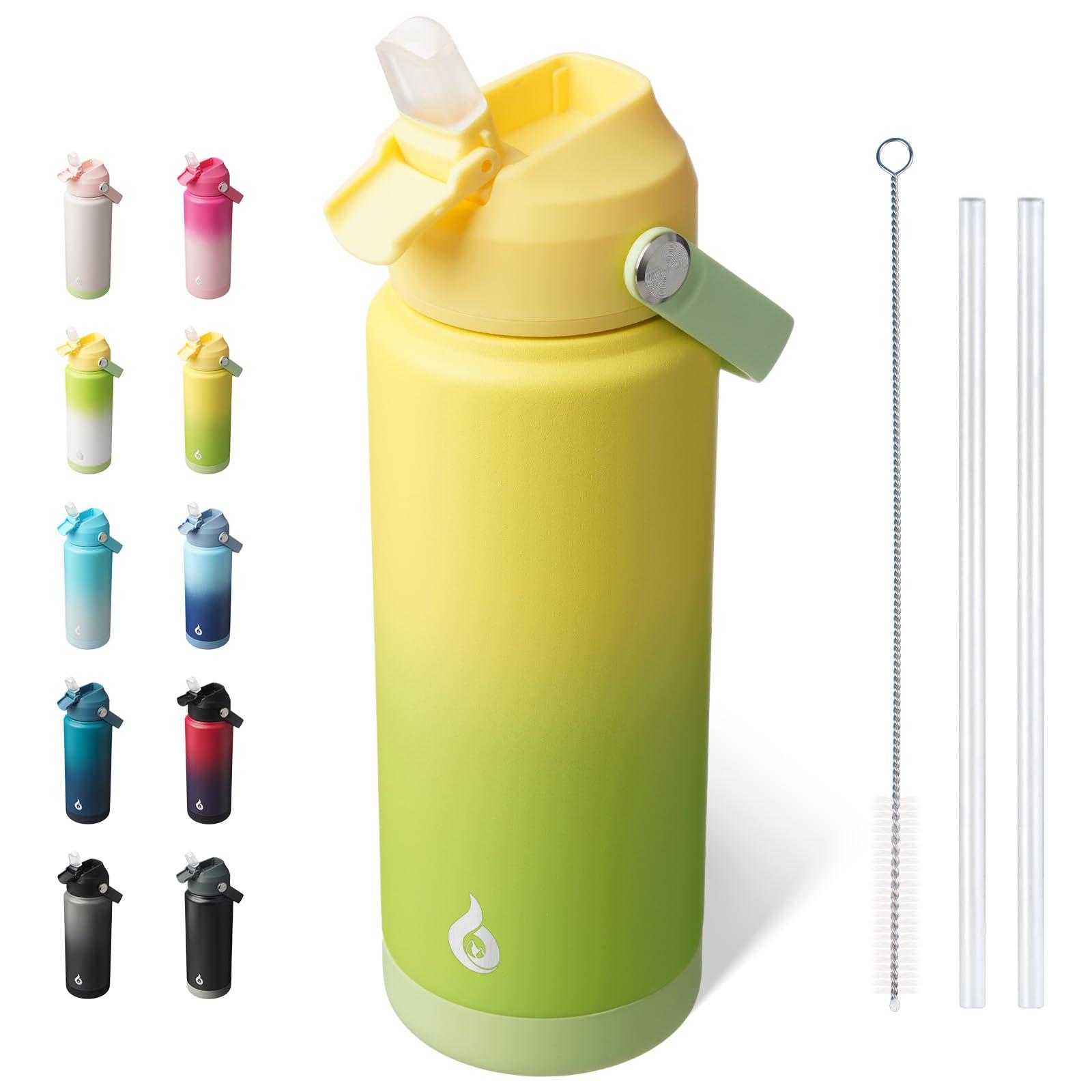BJPKPK Water Bottle with Straw Lid, 24oz Vacuum Insulated Water Bottles, Metal Stainless Steel Thermos for Sports, Travel, BPA Free Leak Proof Thermos, Cups, Flasks, Tumblers,Fresh Green - Image 1