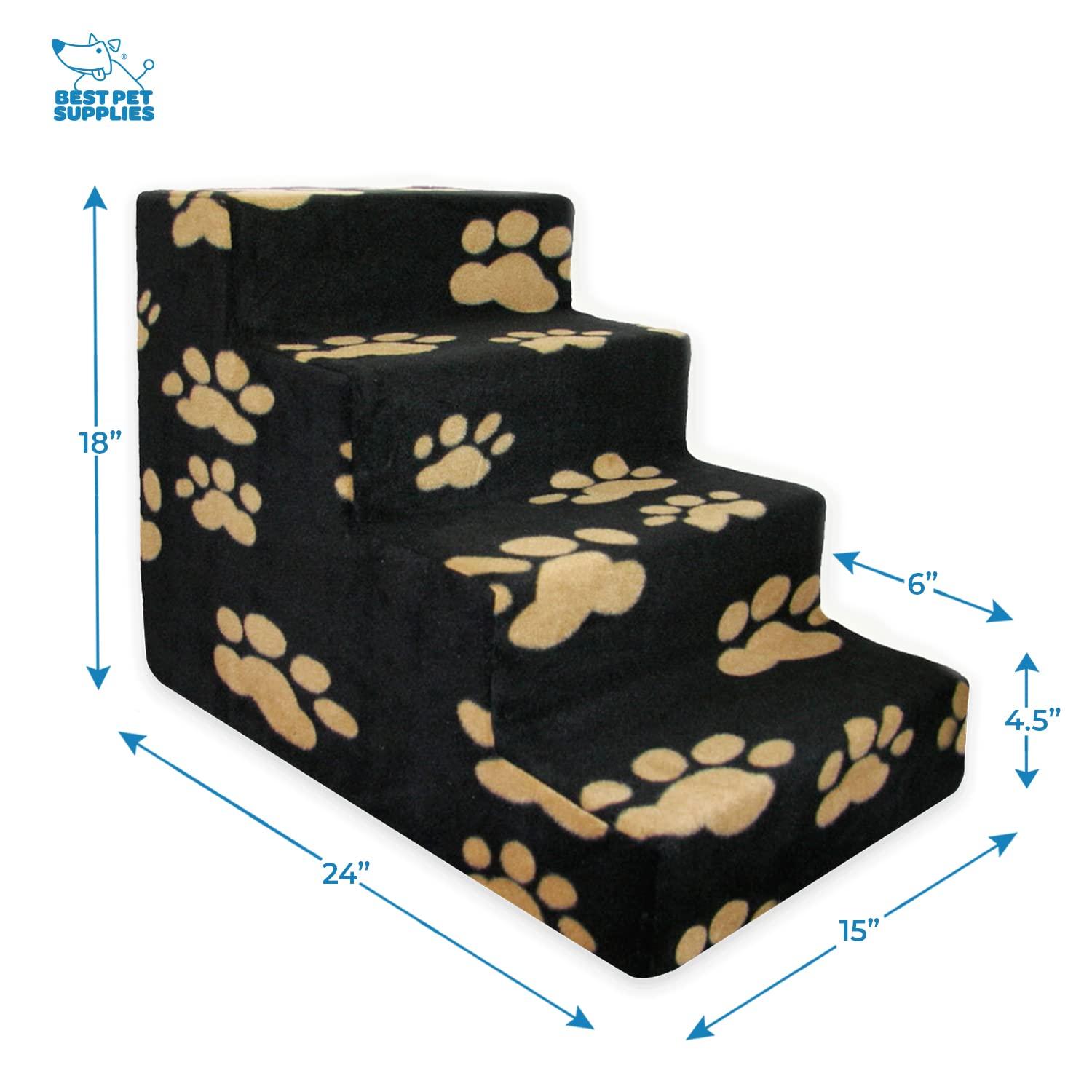 Best Pet Supplies Dog Stairs & Steps - Foam Steps for Small Dogs & Cats, Non-Slip Indoor Balanced Pet Step Support, Dog Ramp, No Assembly, Paw Print on Black, 4-Step (18-inch Height). - Image 2